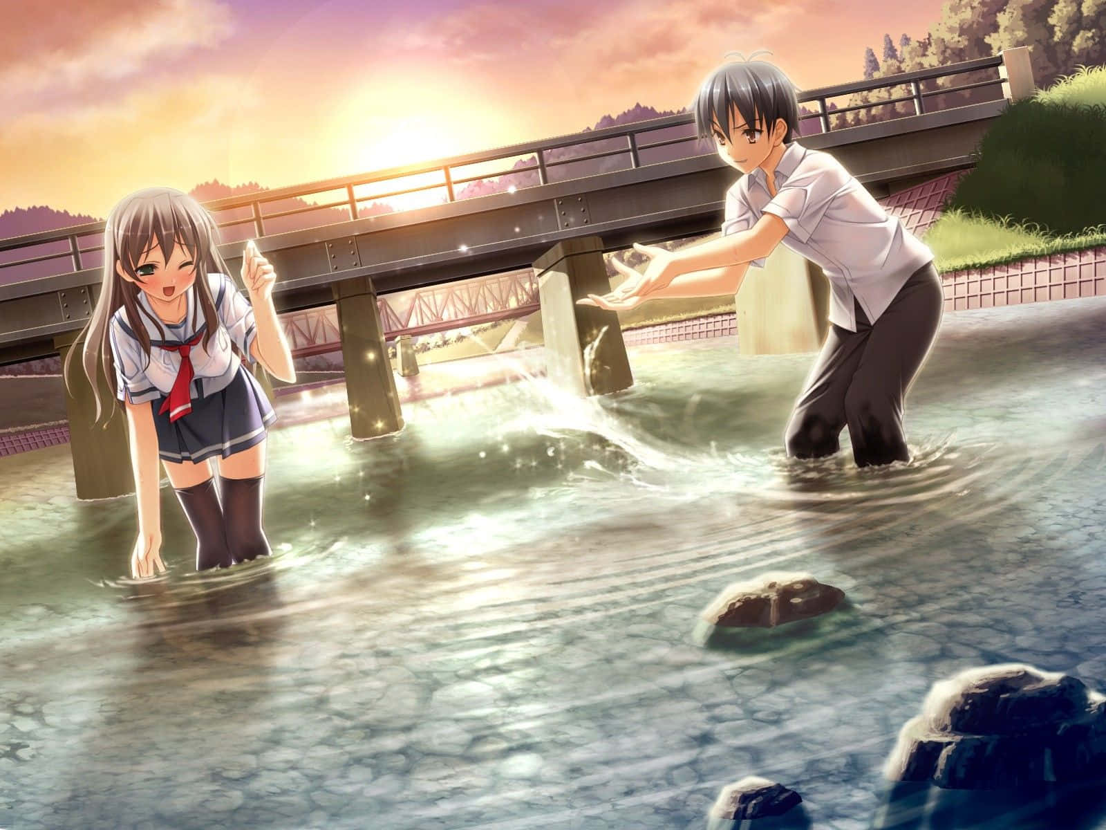 Genç Bir Anime Çifti Birbirine Sarılıyor Duvar Kağıdı