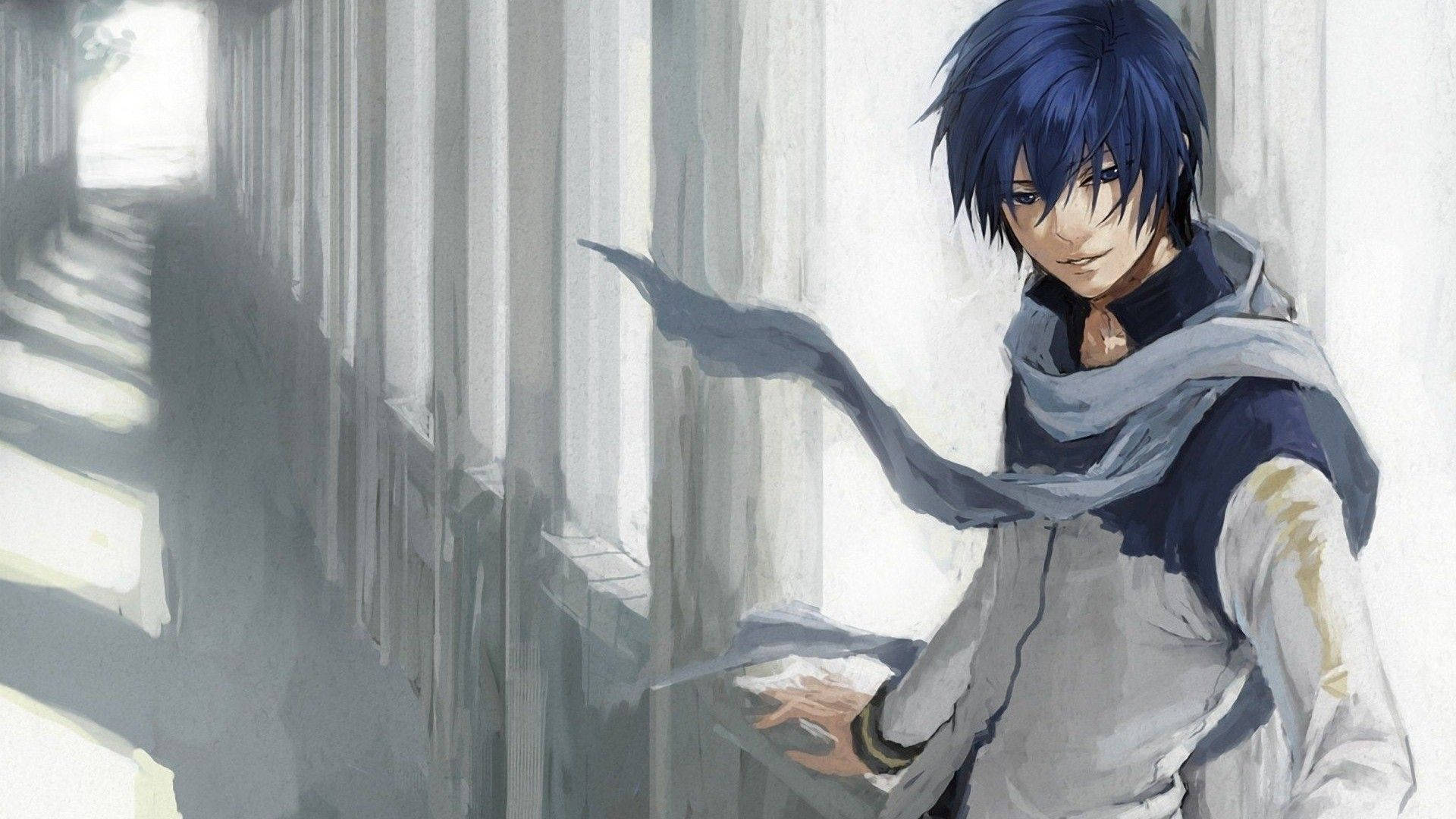 Mavi saçlı anime çocuğu duvar kağıdı