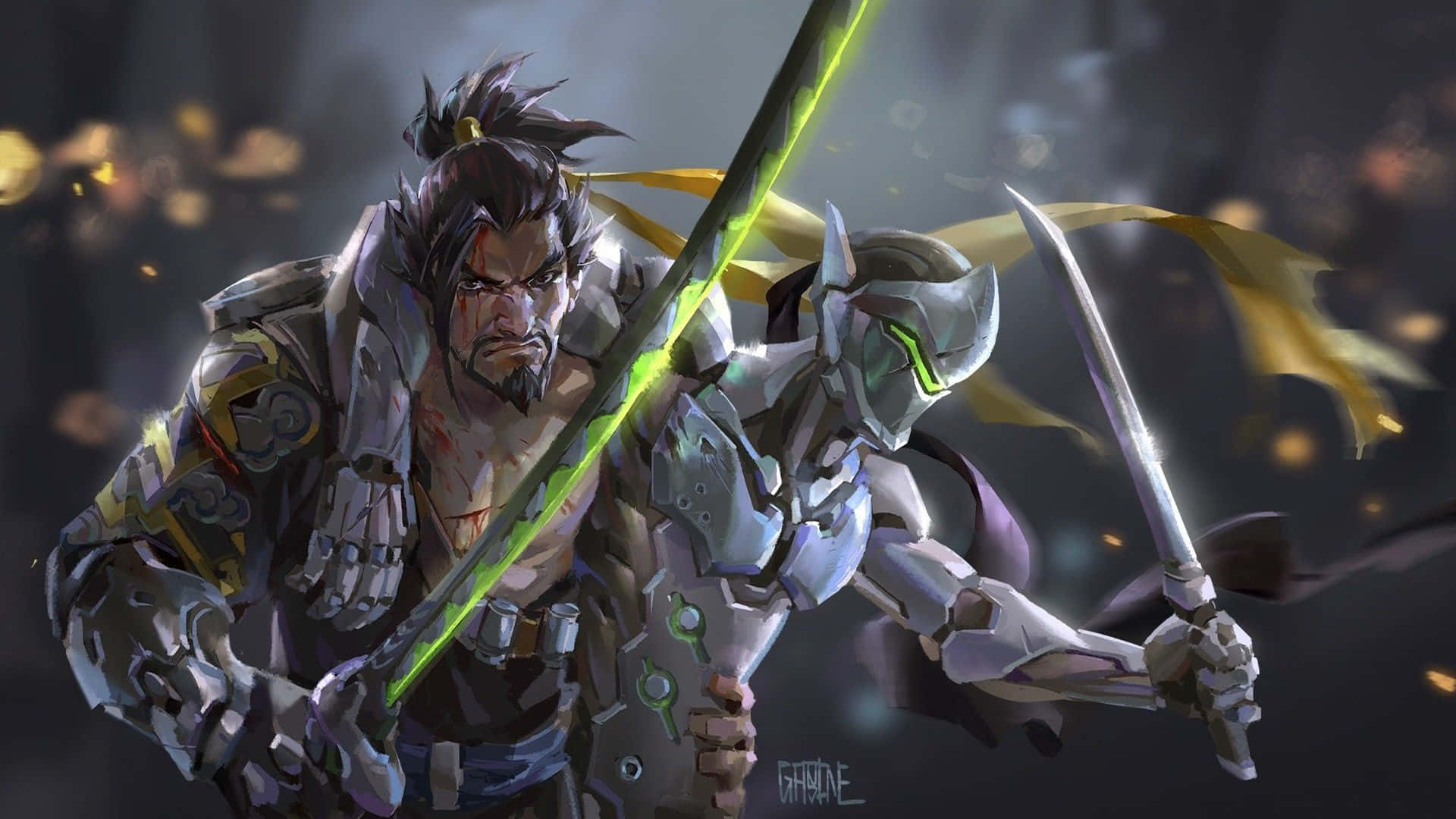 Genji ve Hanzo Karakterleri 1920x1080 Overwatch Arka Planı Duvar Kağıdı