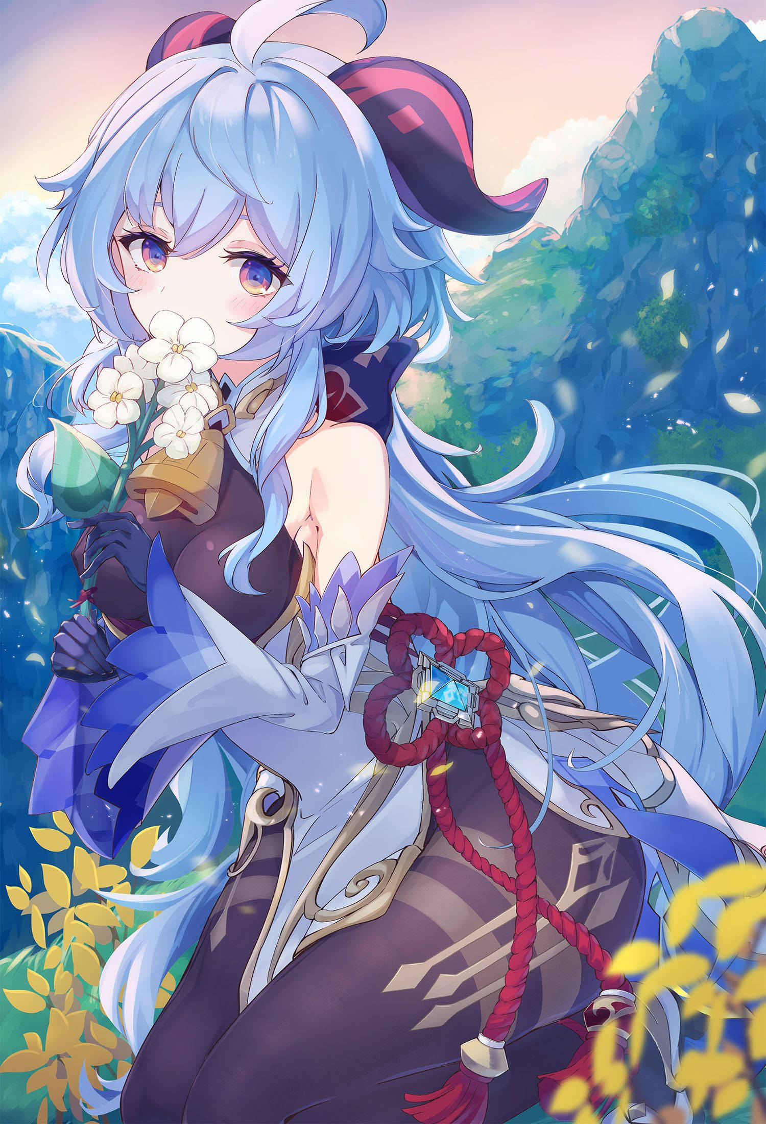 Genshin Impact Ganyu Çiçek Kokluyor PFP Duvar Kağıdı