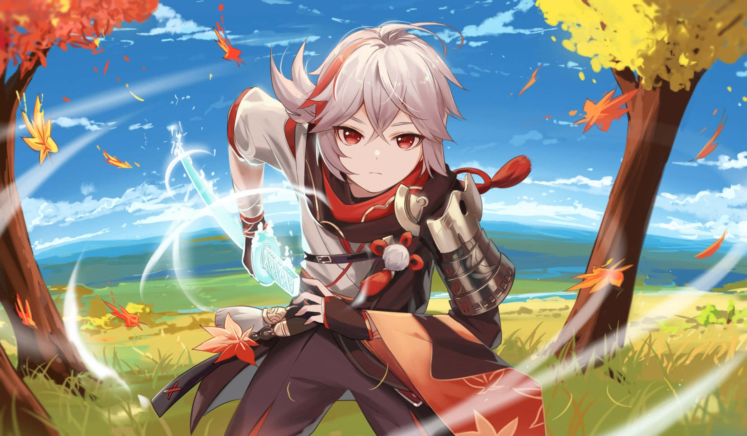 Genshin Impact Kazuha Zırh ve Kılıçla Duvar Kağıdı