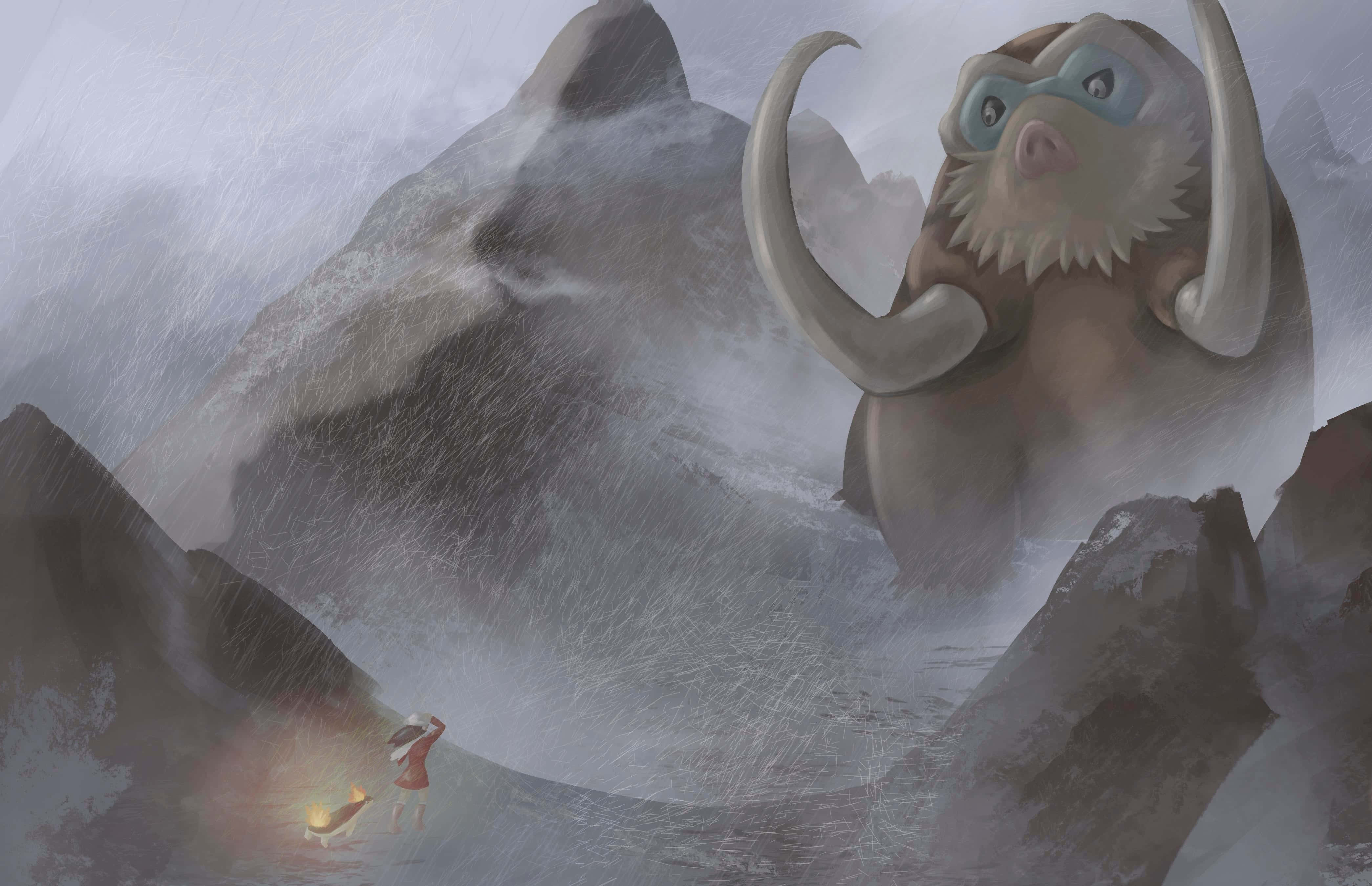 Gerçekçi Mamoswine Pokemon Çizimi Duvar Kağıdı