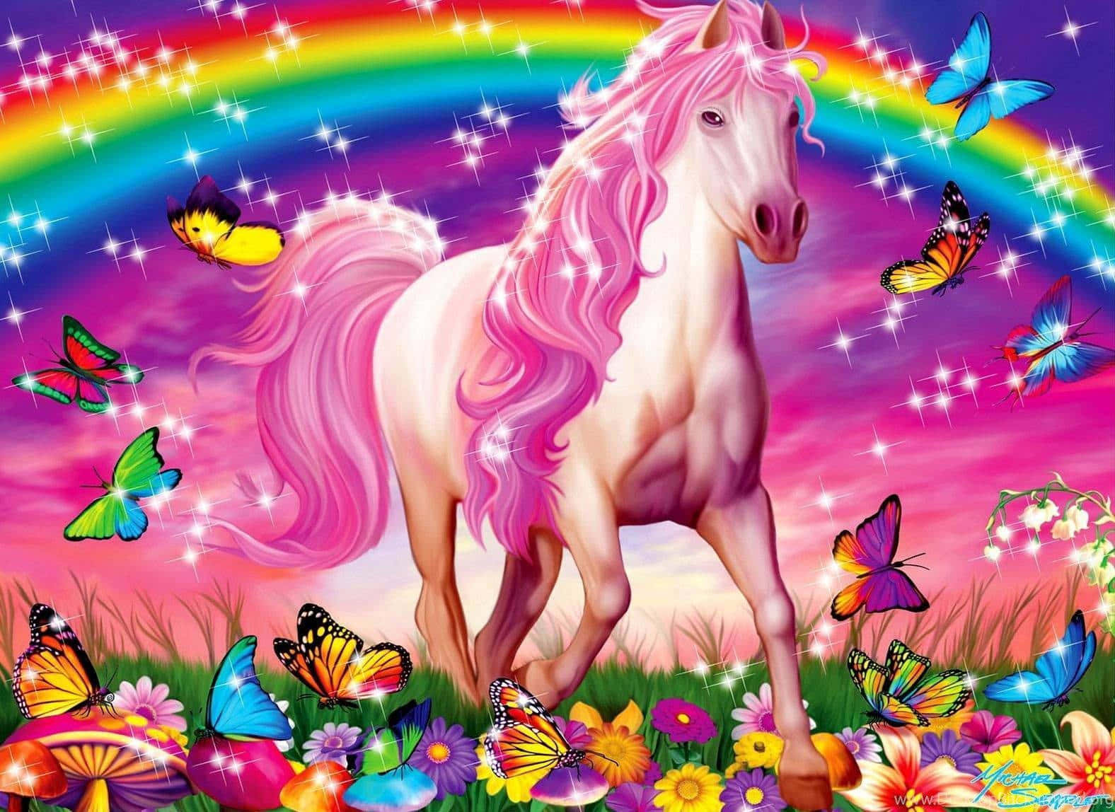 Gerçekçi Pembe Unicorn Resmi Duvar Kağıdı
