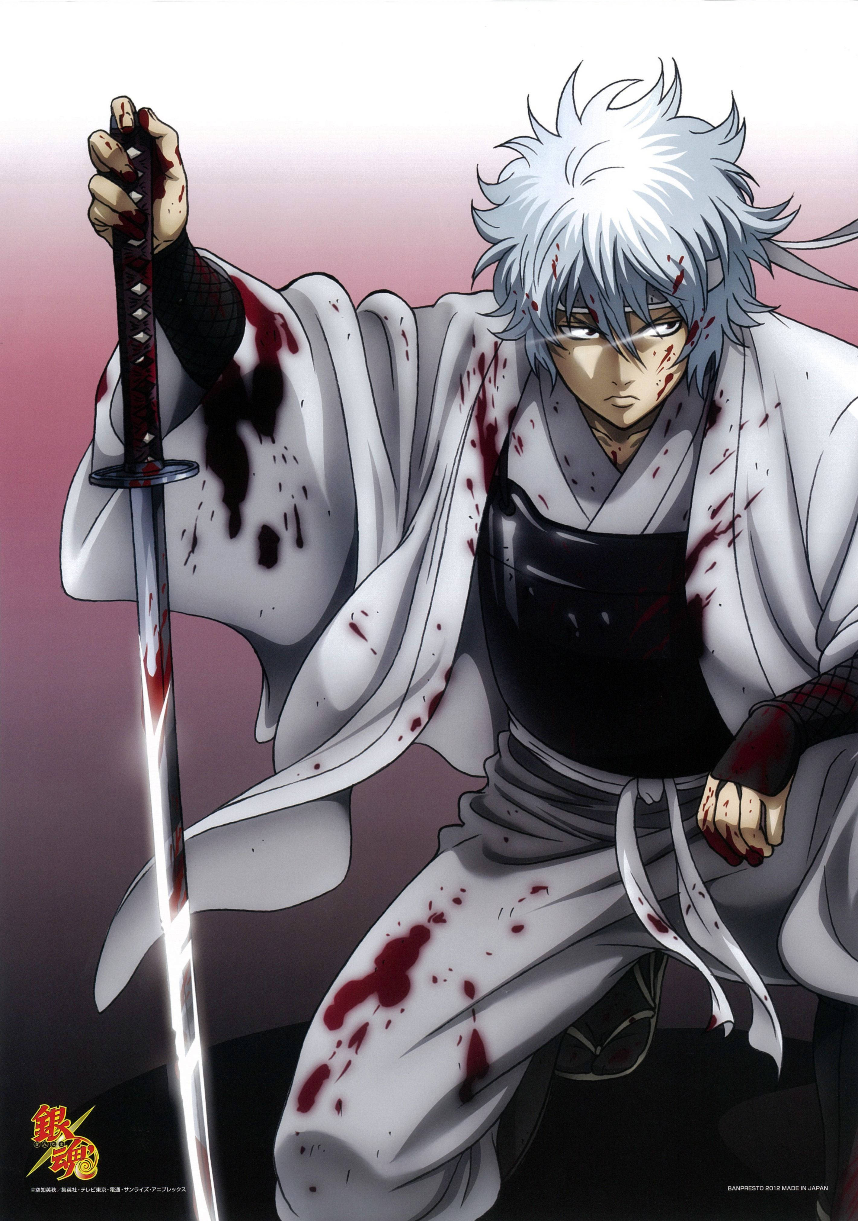 Gintama Kanlı Gintoki Yarım Diz Çökmüş Duvar Kağıdı