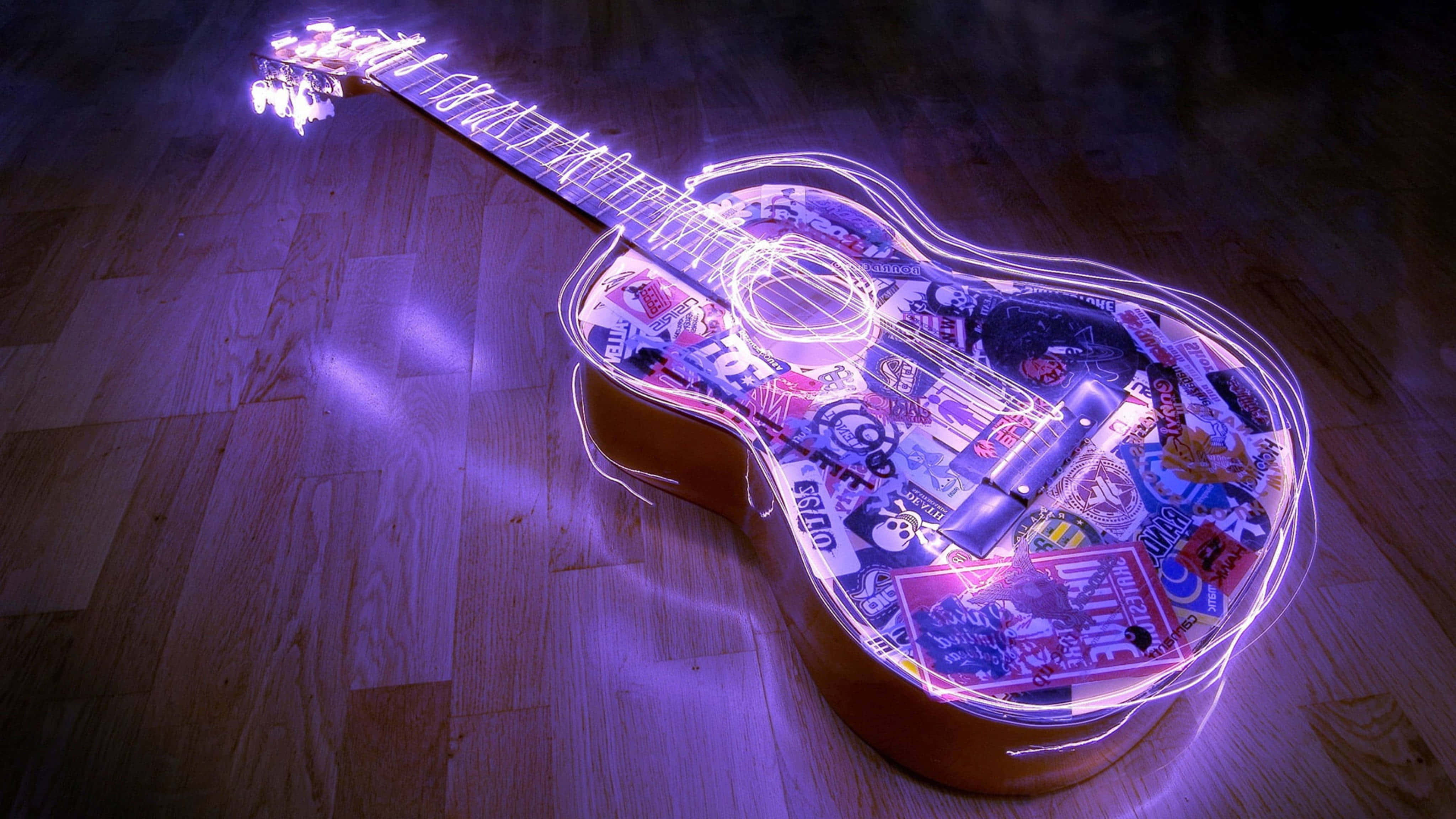 Gitar Estetiği Mor Neon Sanatı Duvar Kağıdı