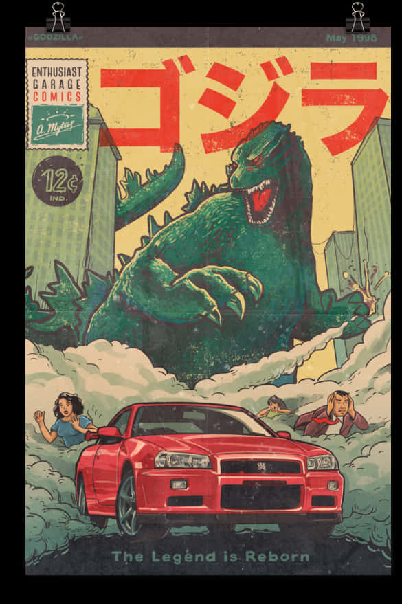 Godzilla Çizgi Roman Tarzı Sanat Eseri Duvar Kağıdı
