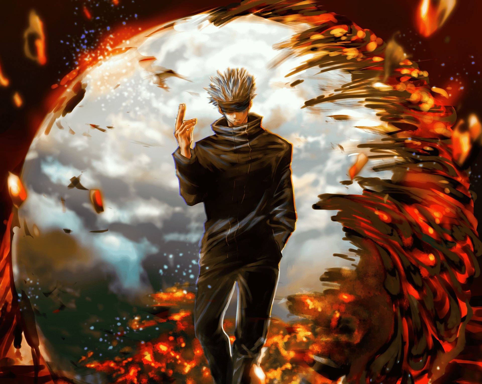 Jujutsu Kaisen anime duvar kağıdında lavlı Saturo Gojo