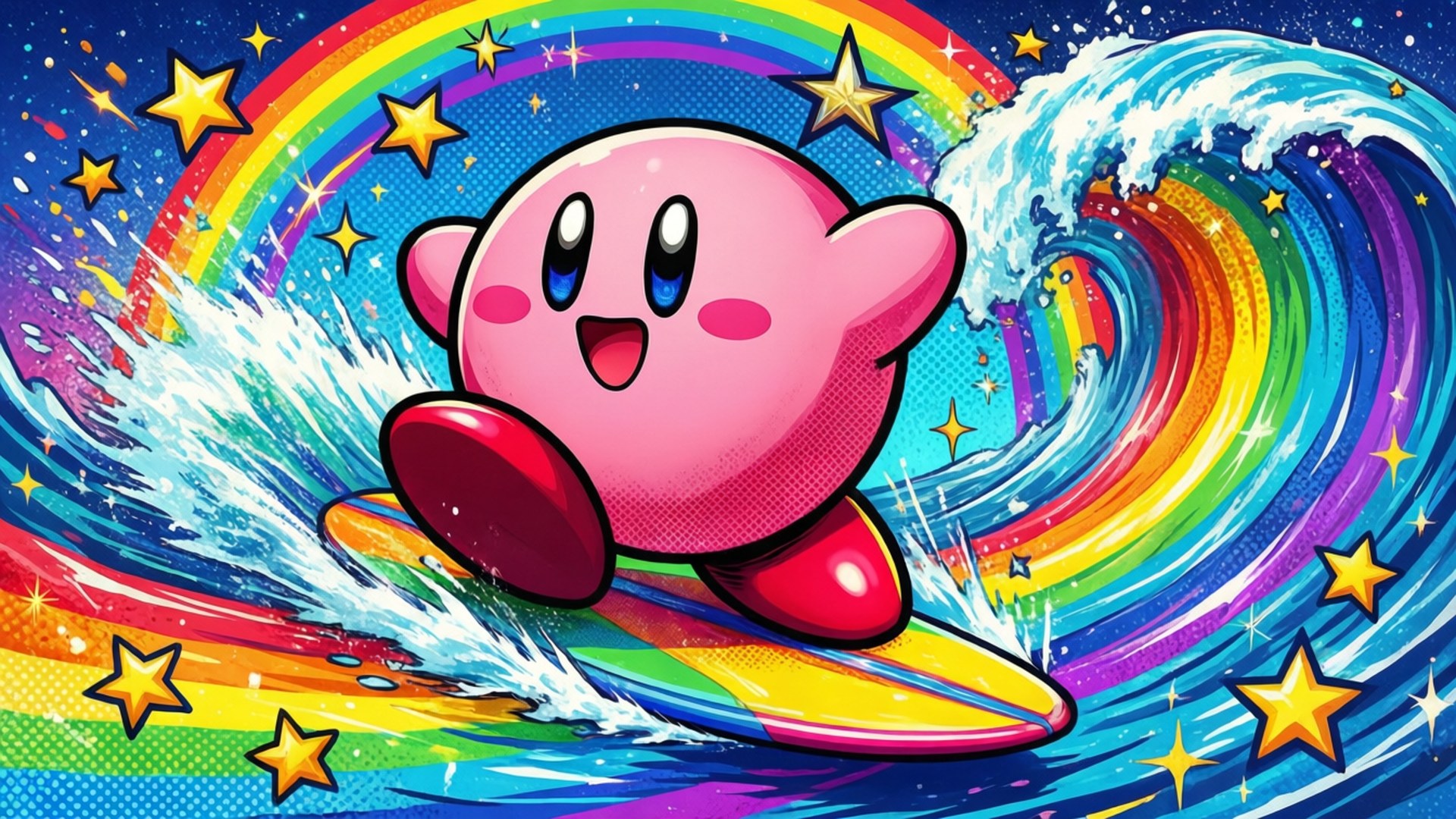 Gökkuşağı Sörfçüsü Kirby Duvar Kağıdı