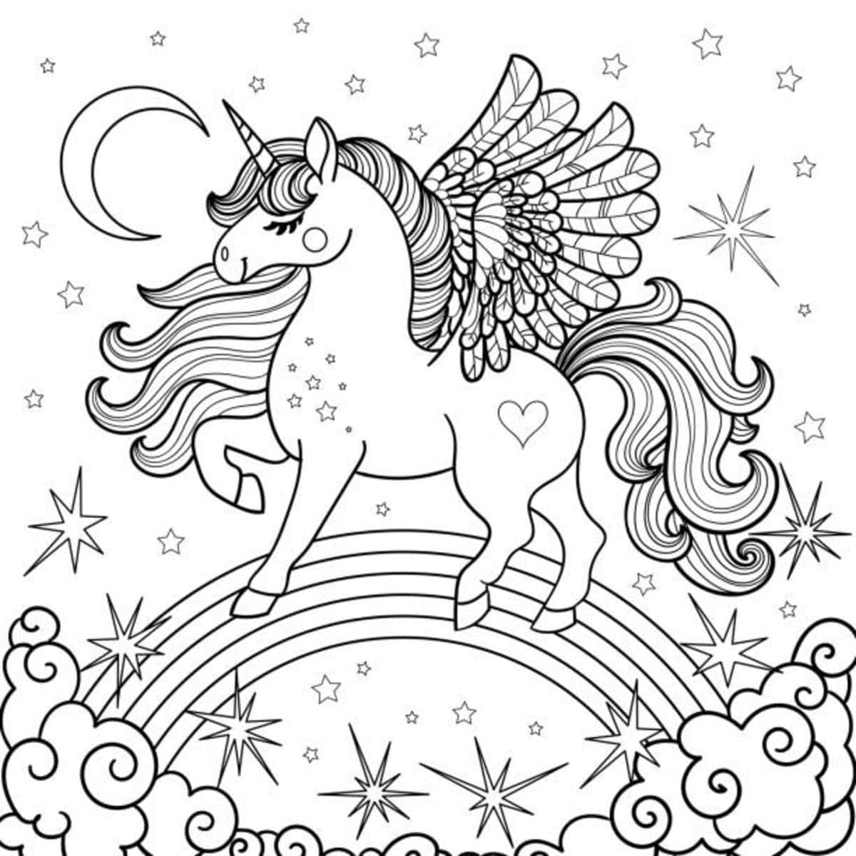 Gökkuşağında Yürüyen Unicorn Boyama Resmi Duvar Kağıdı