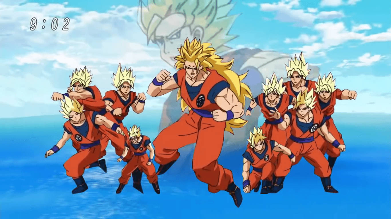 Goku, "Dragon Ball" anime destanının zirvesinde kötü Majin Buu ile savaşıyor Duvar Kağıdı