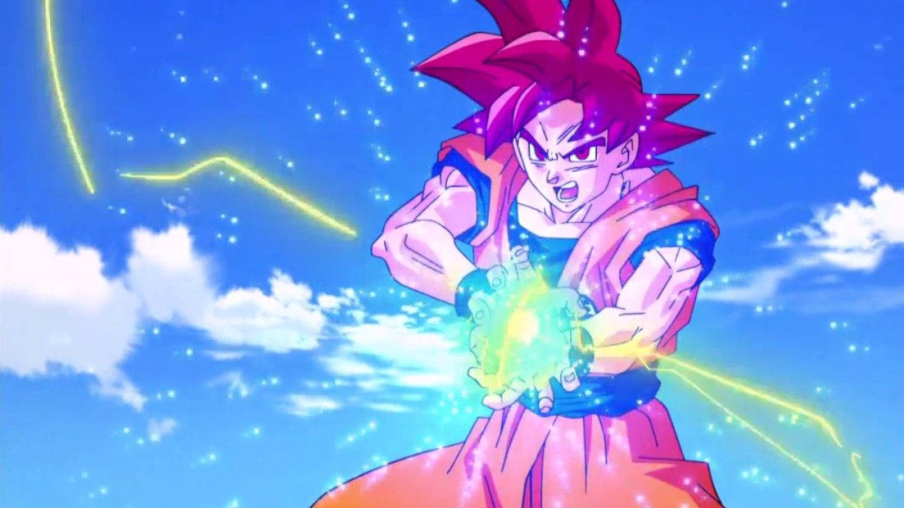 Dragon Ball Z Kamehameha dalgası San Goku'nun mavi ateş topuyla, süper saiyan anime.