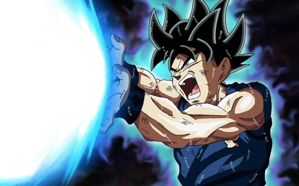 Goku güçlü bir Kamehameha Dalgası başlatıyor Duvar Kağıdı