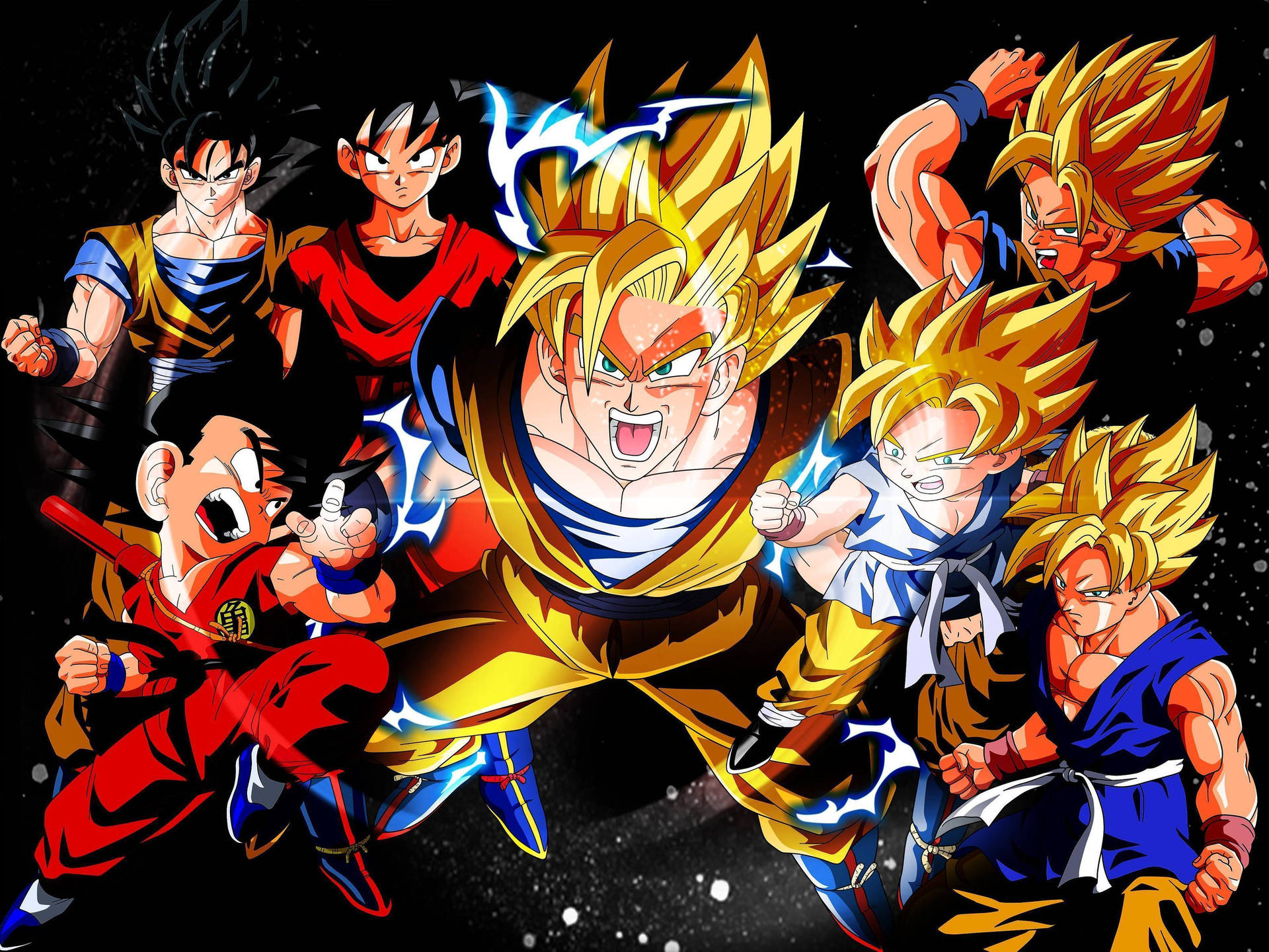 Goku'nun çeşitli Süper Saiyan evrelerinin duvar kağıdı.