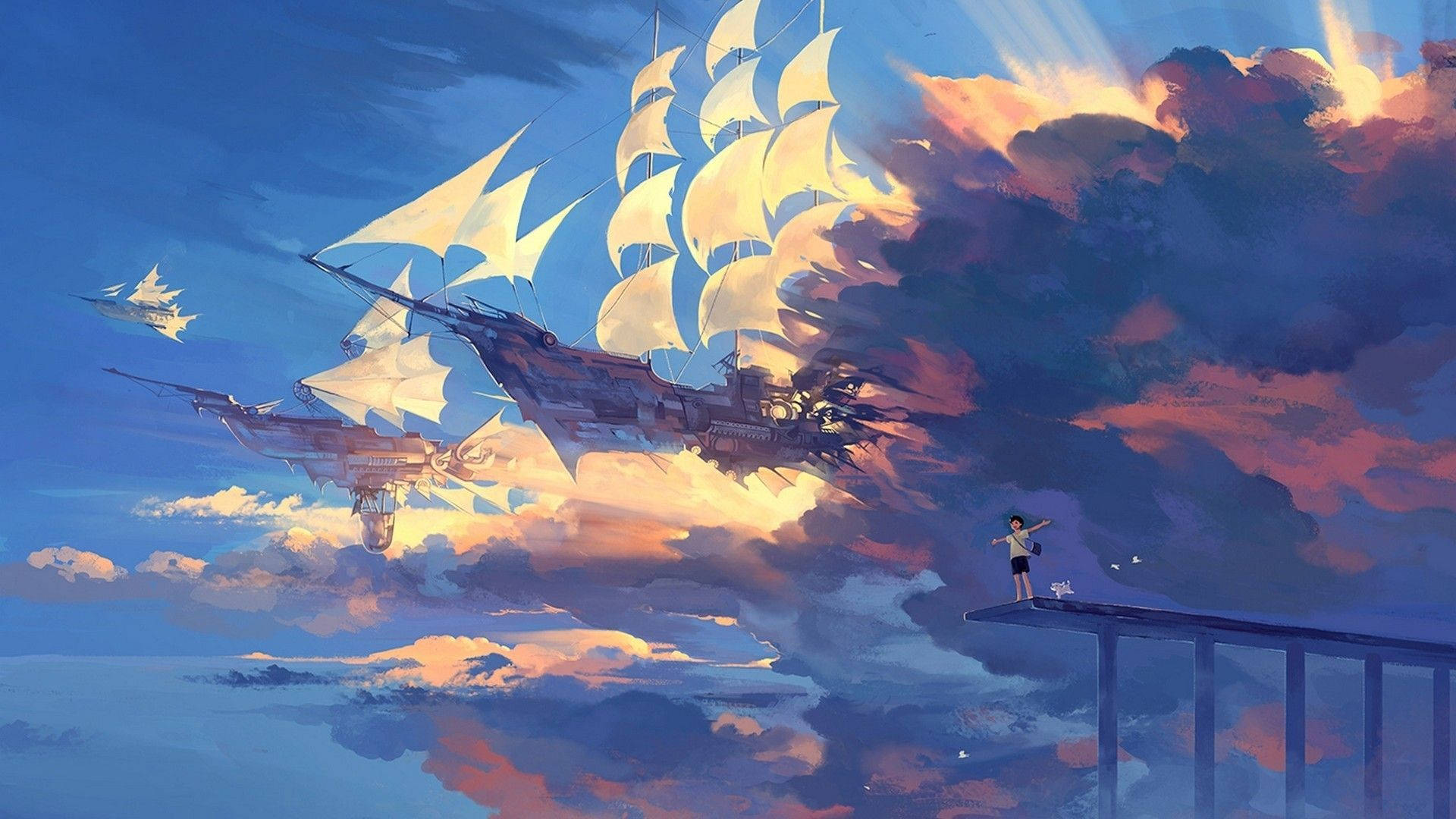 Gökyüzü Gemisi Estetik Anime Sanatı Masaüstü — Havalı anime GIF Duvar Kağıdı