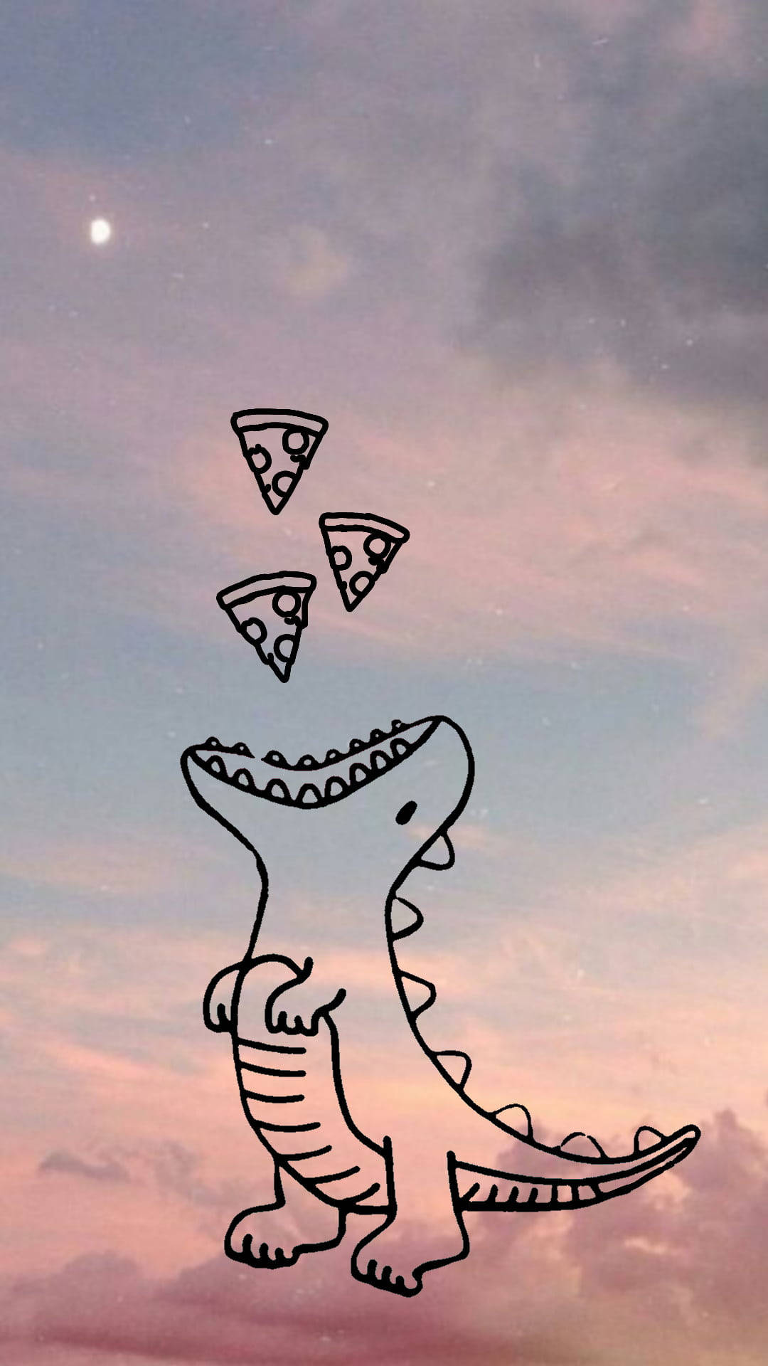 Gökyüzünde Pizza Yiyen Sevimli Dinozor Duvar Kağıdı