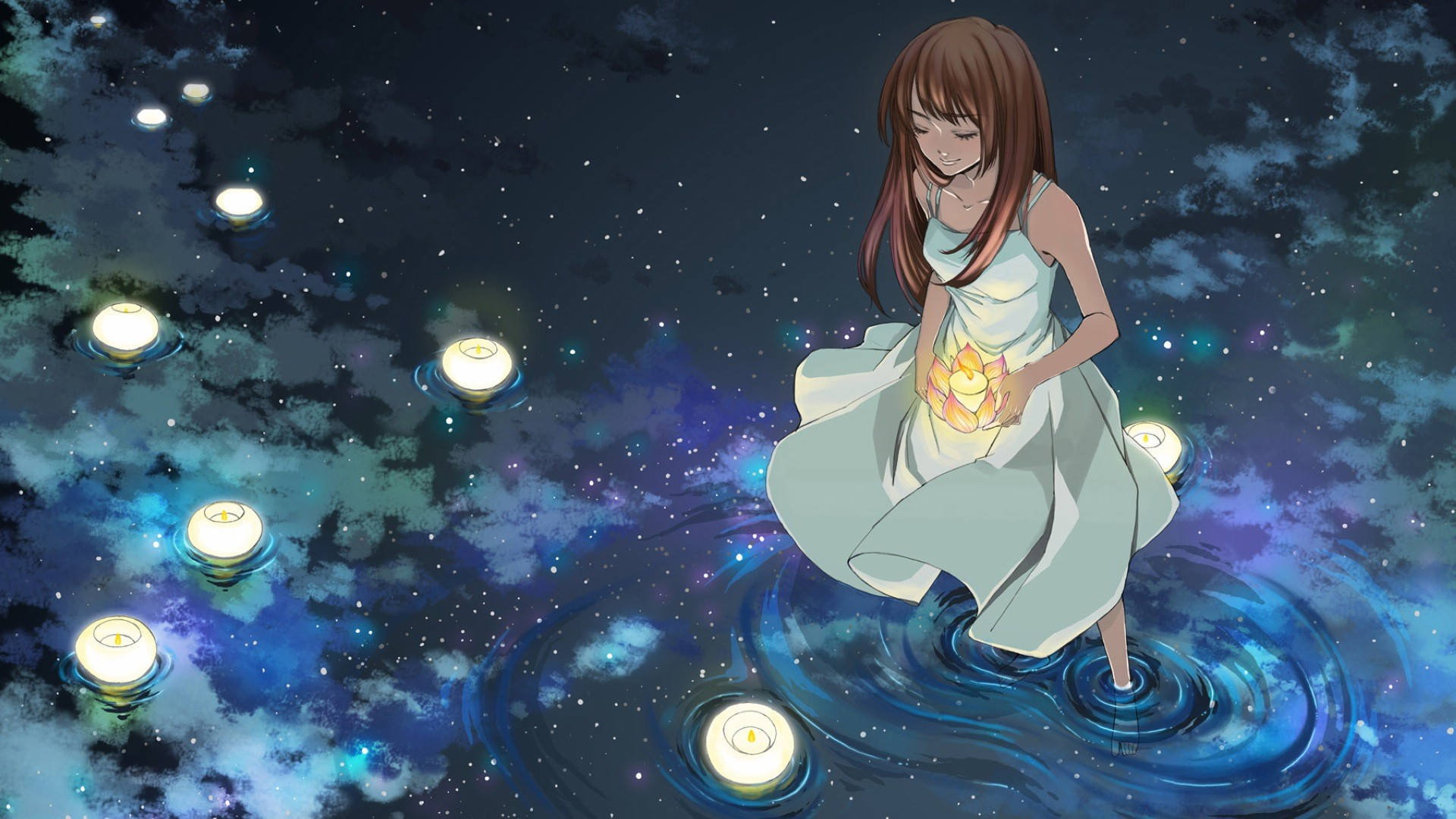 Gölde Güzel Bir Anime Kızı Duvar Kağıdı