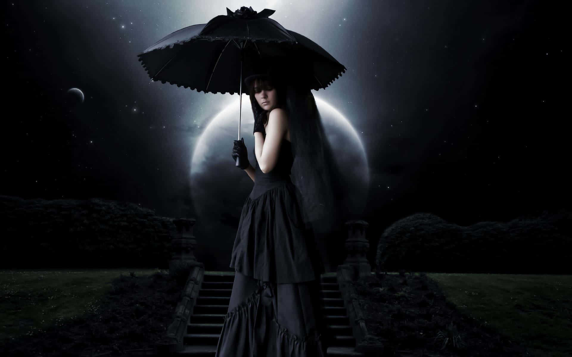 Gotik Bilgisayar Şemsiyeli Gotik Kız Duvar Kağıdı