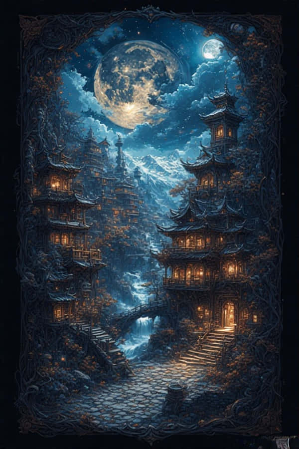 Gotik Esintili Tibet Gece Manzarası Duvar Kağıdı 4K Duvar Kağıdı