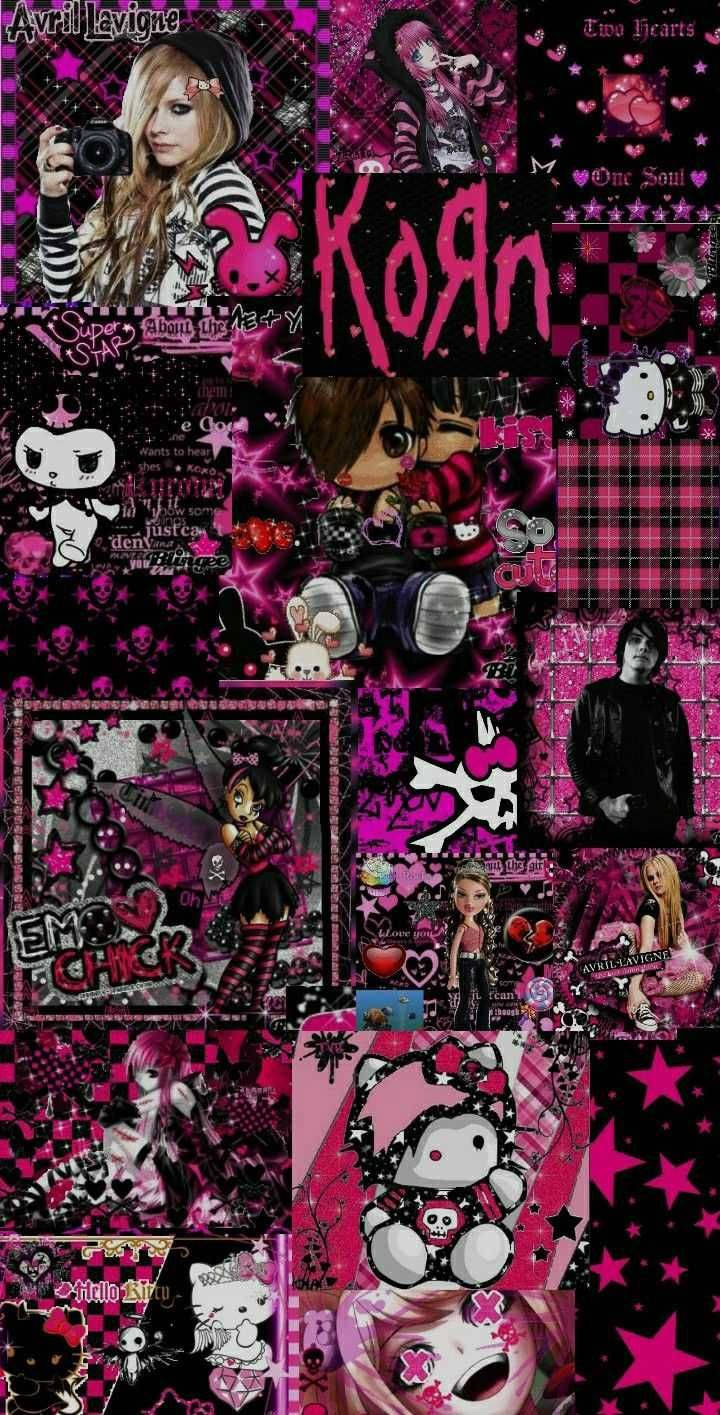 Gotik Estetik Pembe Sevimli Dijital Kolaj Duvar Kağıdı
