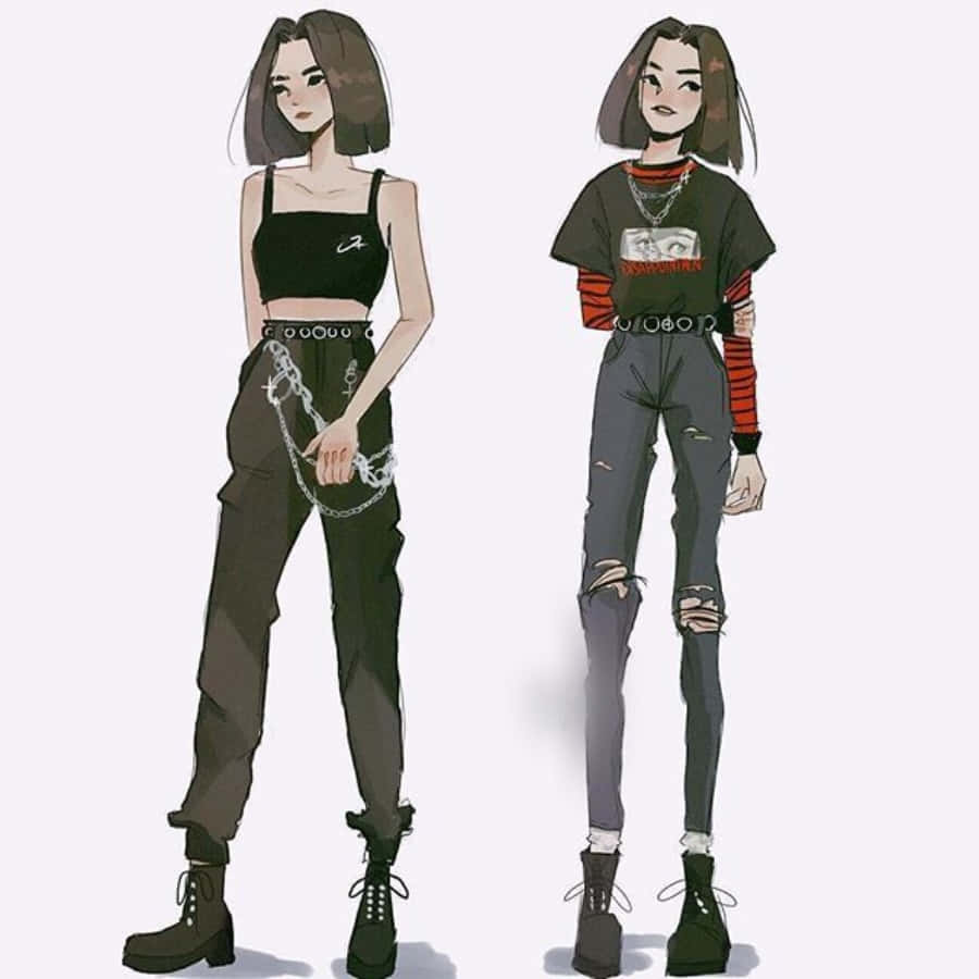 Grunge Anime Kızı Modası Duvar Kağıdı
