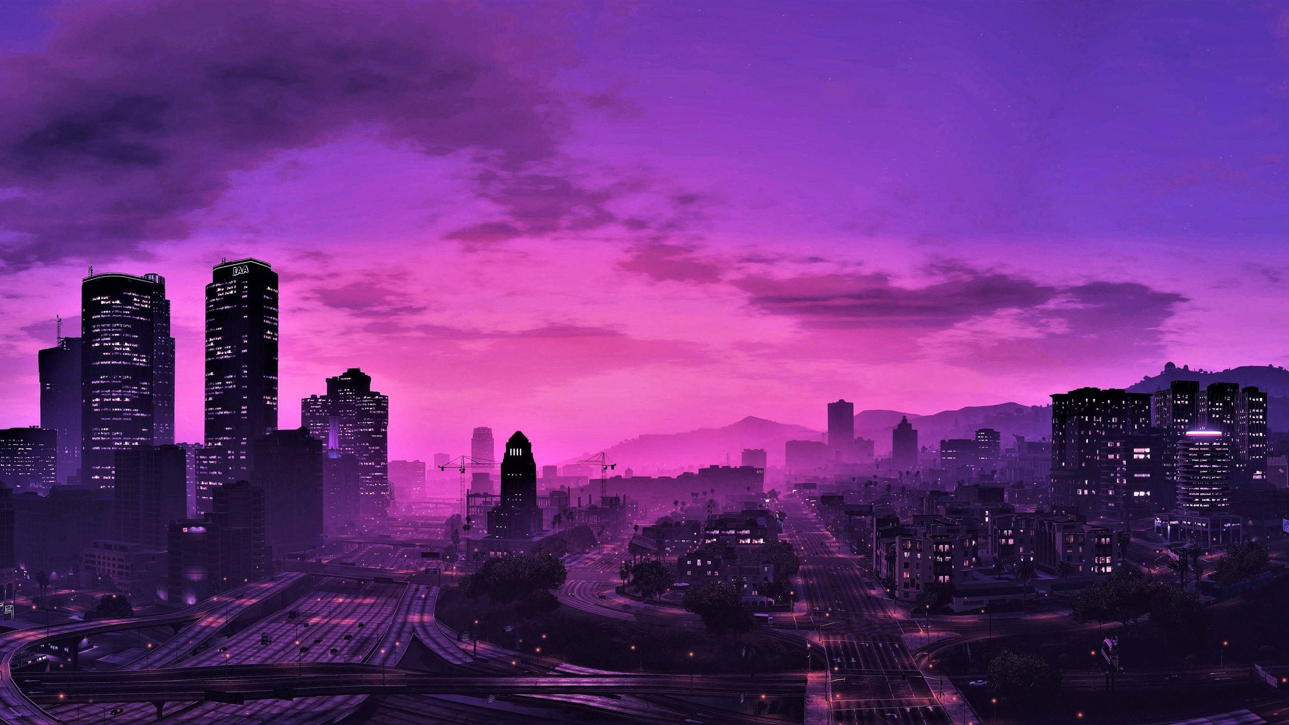 GTA 5 2560x1440 Gece Mor Gökyüzü Duvar Kağıdı
