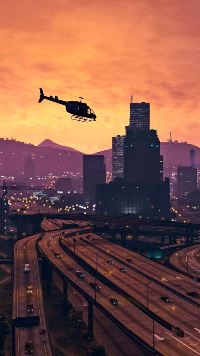 GTA Arka Planı Los Santos Üzerinde Uçan Helikopter Duvar Kağıdı