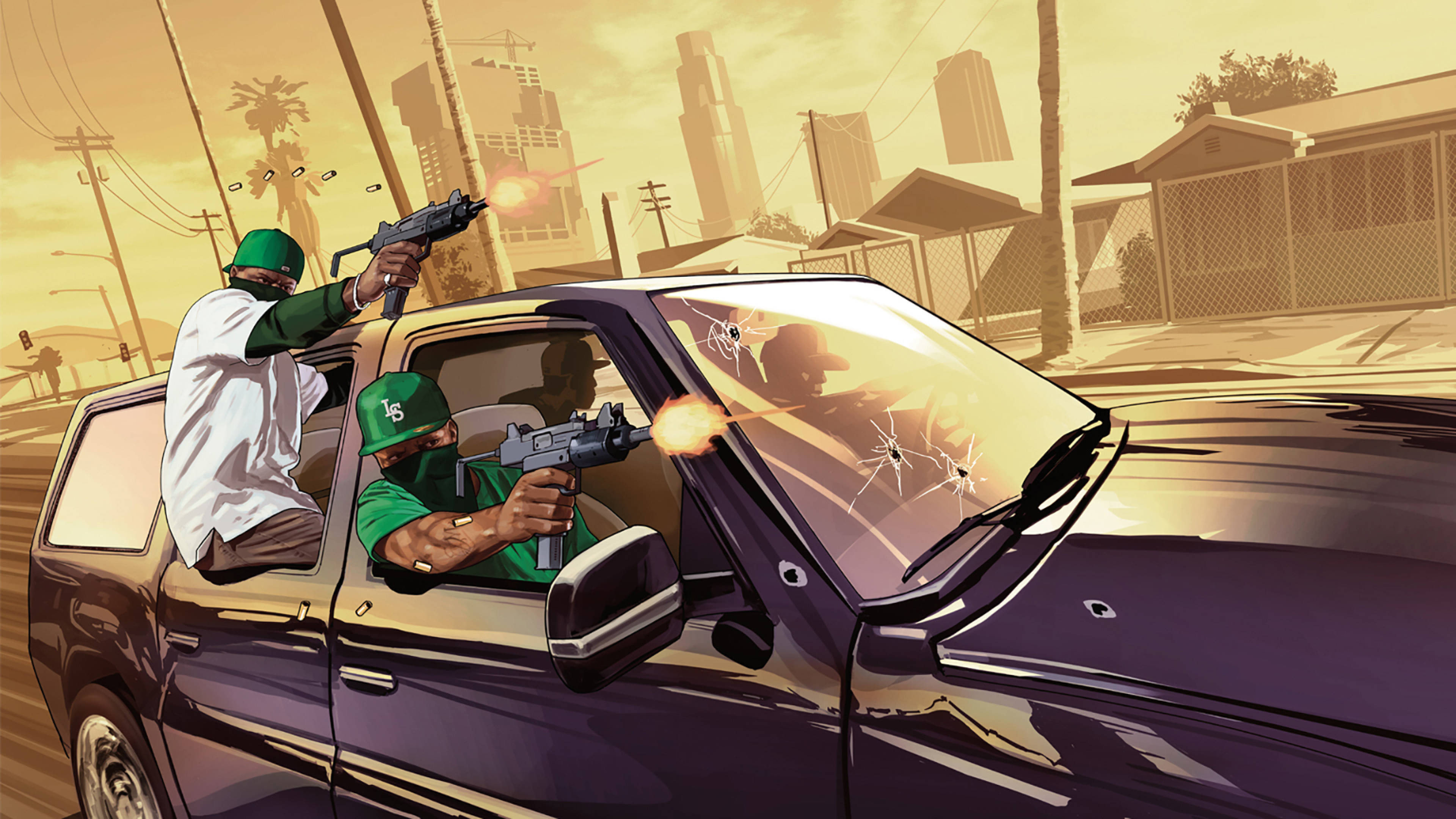 GTA SA 4K Araba Çatışması Duvar Kağıdı