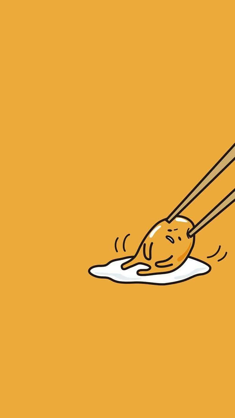 Gudetama Telefon Yemek Çubuklarıyla Sürükleniyor Duvar Kağıdı