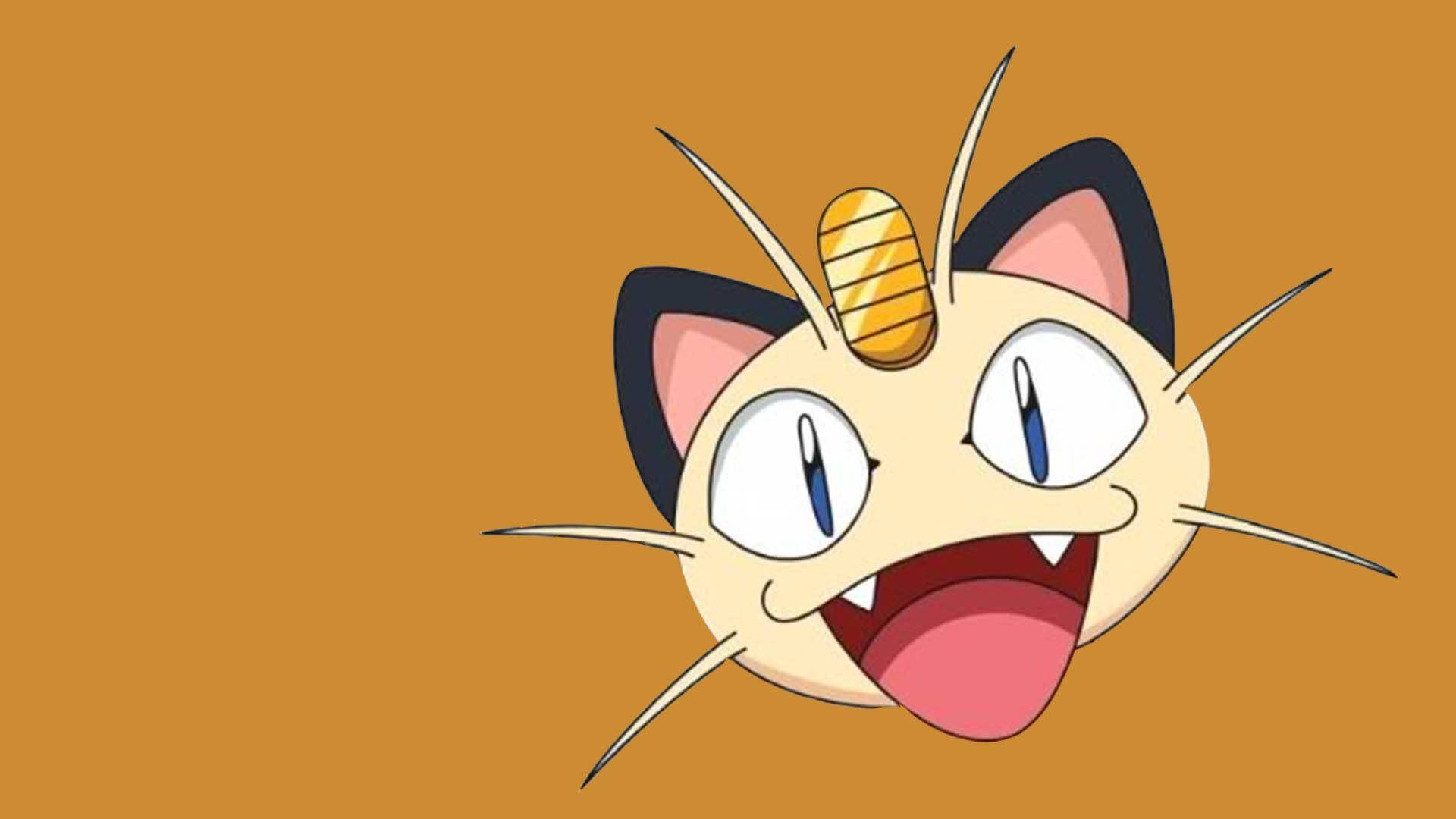 Gülümseyen Meowth ve Turuncu Arka Plan Duvar Kağıdı