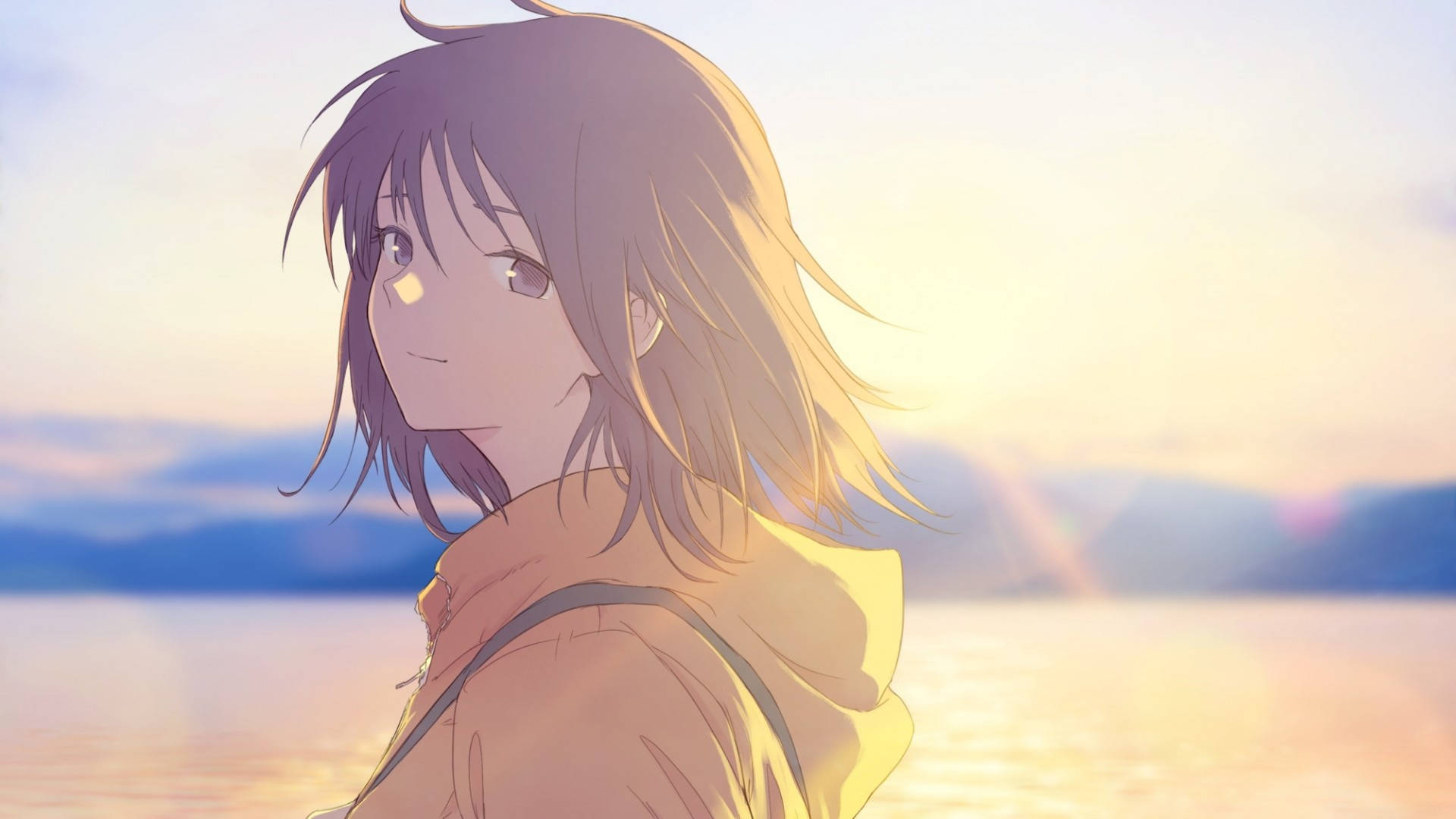 Gün Batımında Kapüşonlu Anime Kızı Duvar Kağıdı