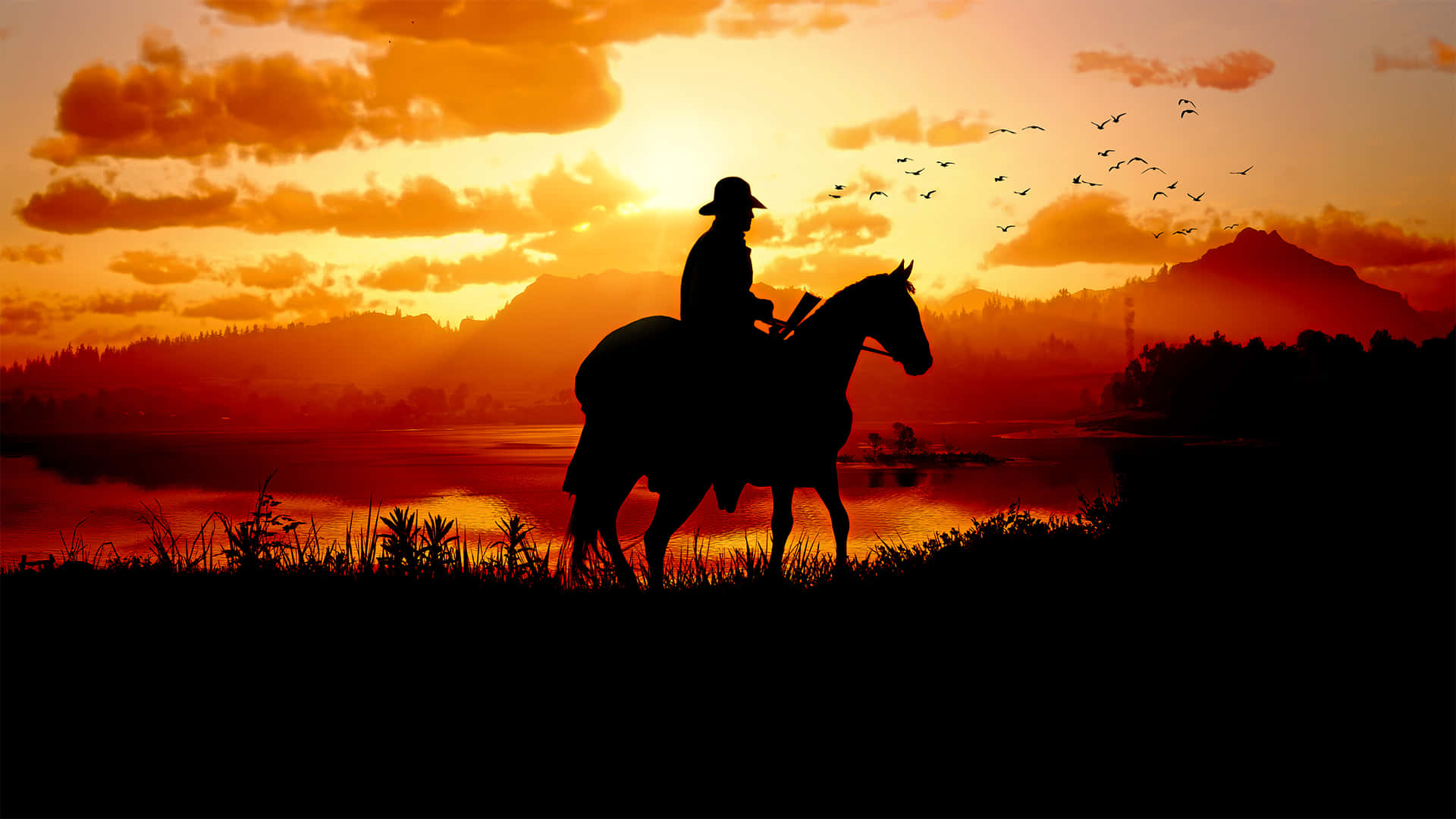 Gün Batımında At Süren Şerif 1920x1080 Red Dead Redemption 2 Duvar Kağıdı