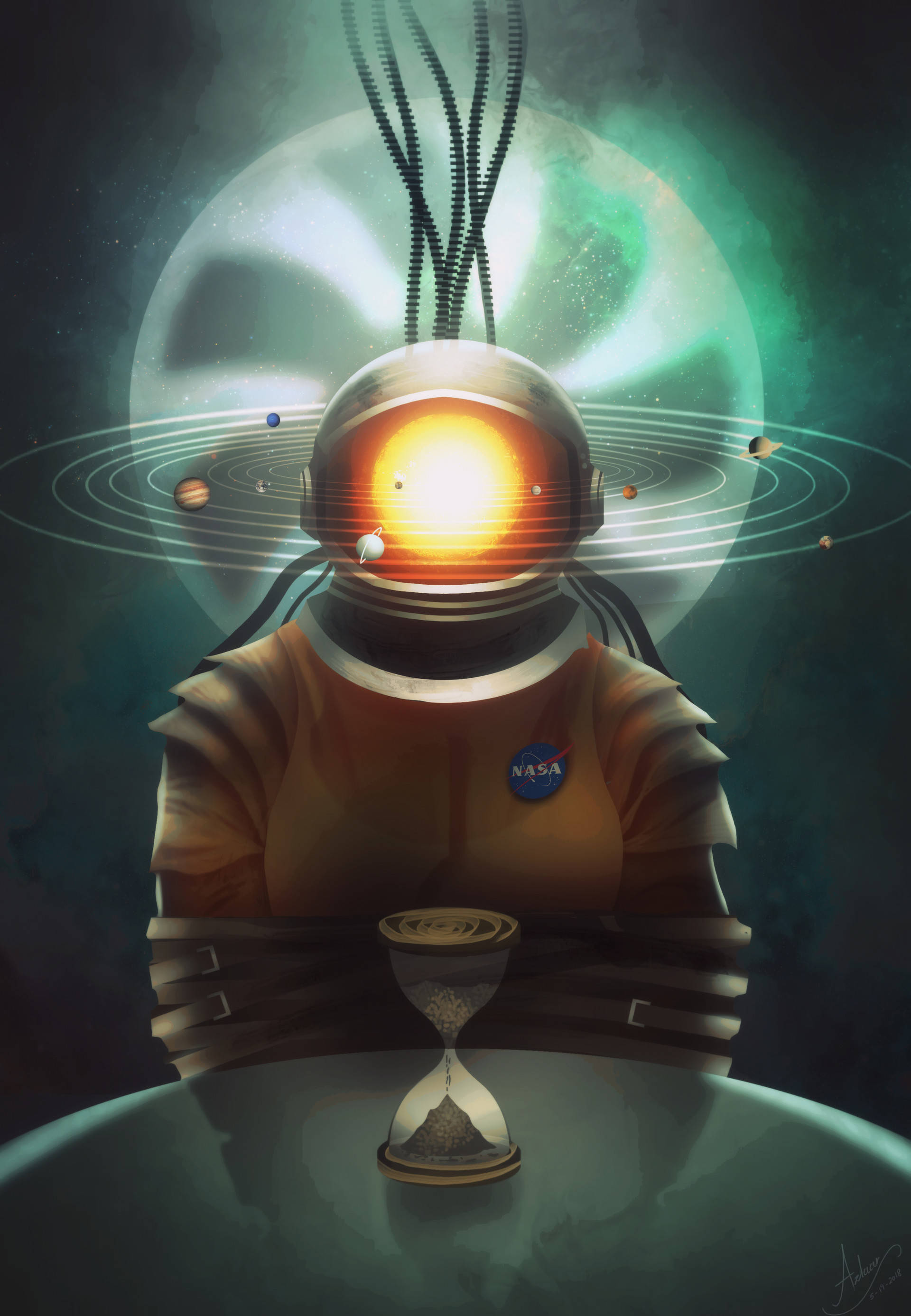 Güneş Sistemi Astronot Sürrealizm Sanatı Duvar Kağıdı