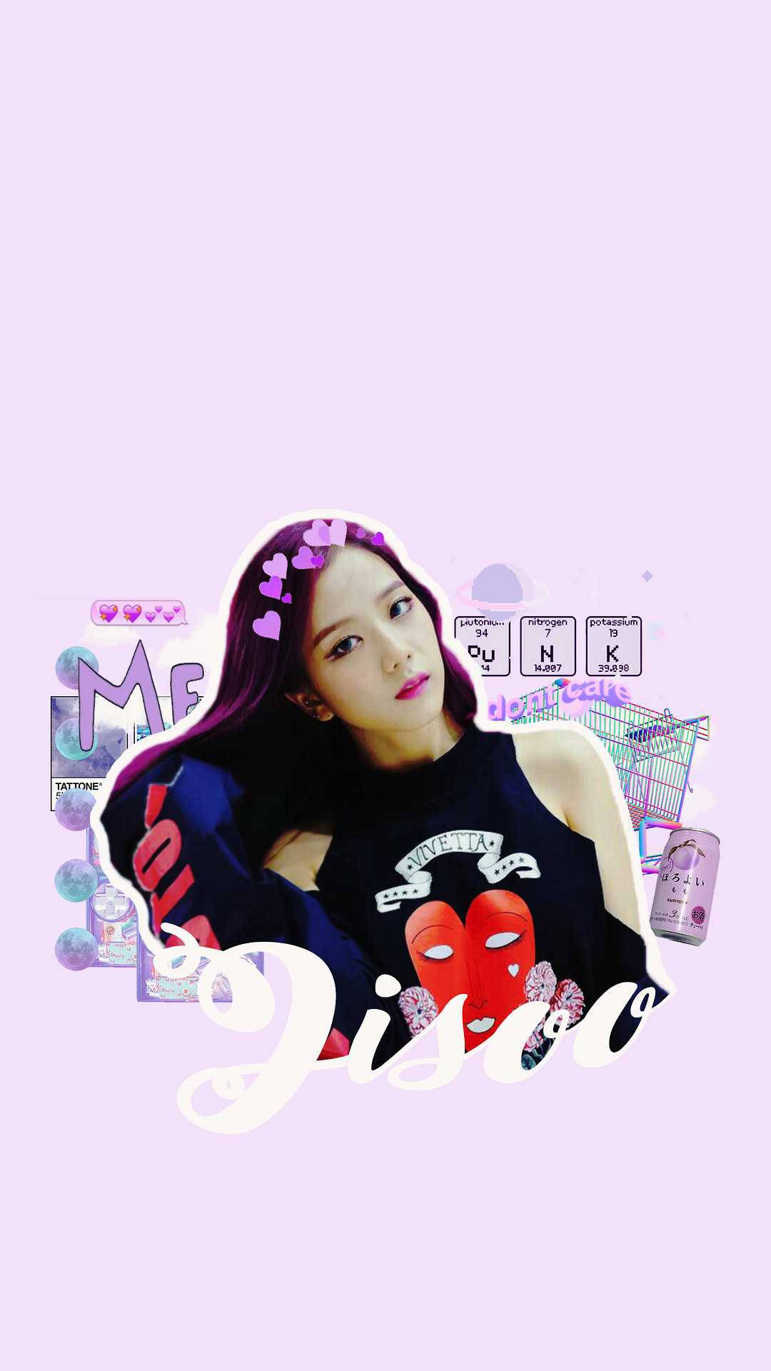 Güney Koreli kız grubu Blackpink üyesi Jisoo mor scrapbook sanatını gösteriyor. Duvar Kağıdı