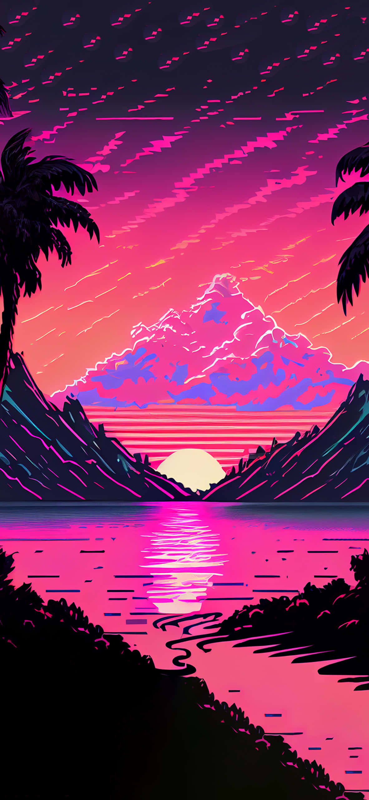 Güzel Gün Batımı Vaporwave Vektör Çizim Arka Planı Duvar Kağıdı
