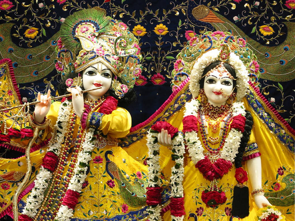 Güzel Krishna ve Radha Tanrı Figürinleri Duvar Kağıdı