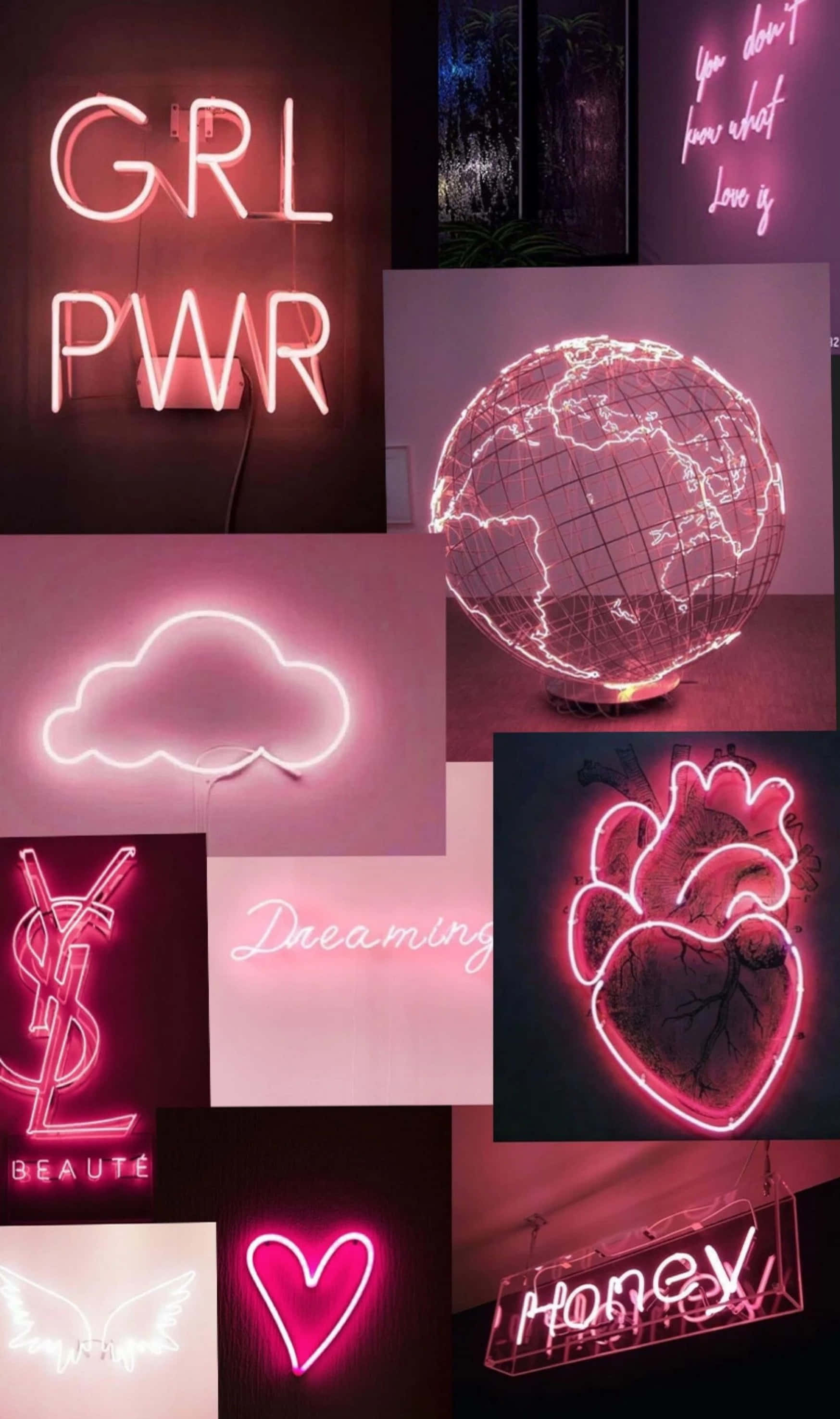 Güzel ve heyecan verici bir pembe atmosfer yaratan neon ışıkları. Duvar Kağıdı