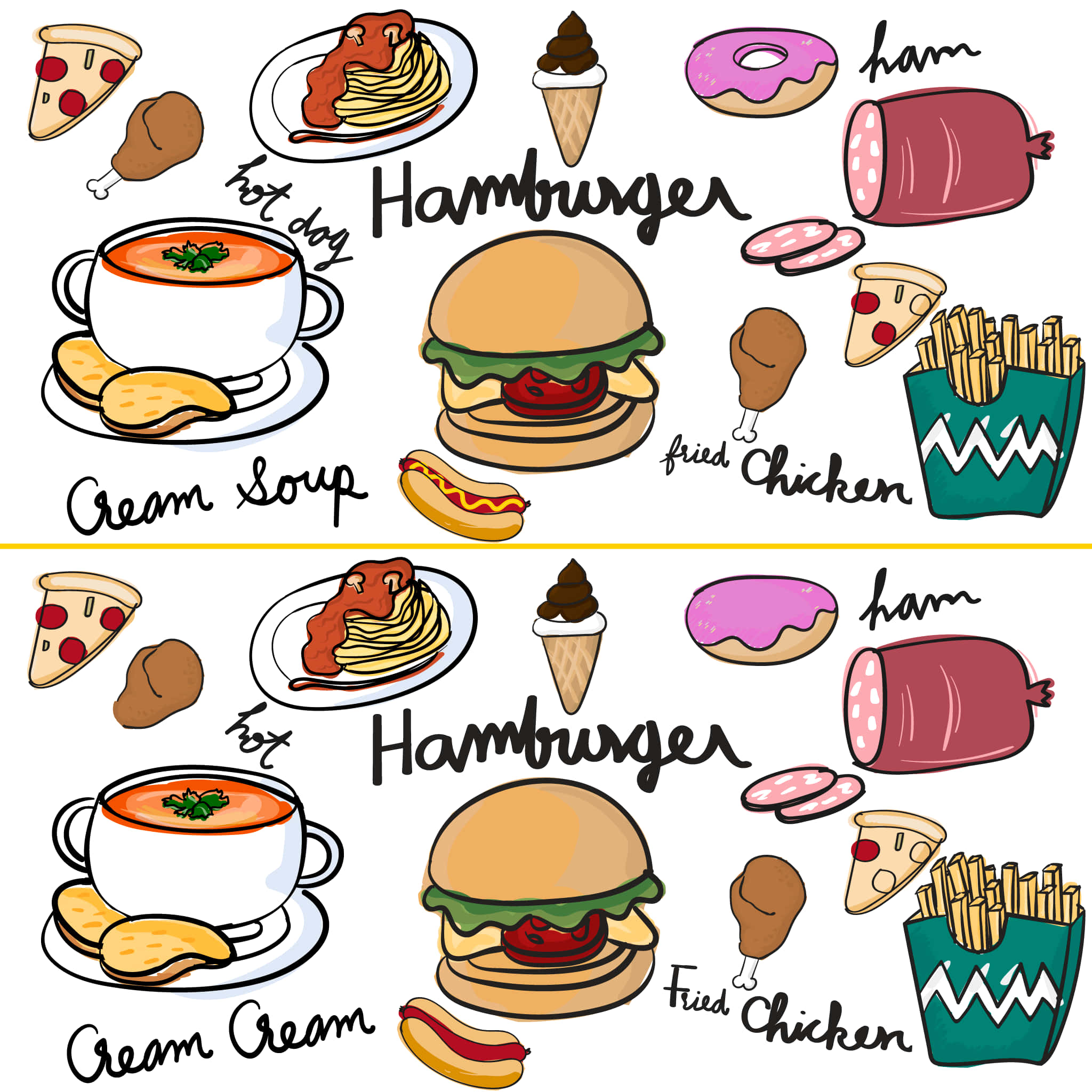 hamburger, patates kızartması ve çorba resmi Duvar Kağıdı