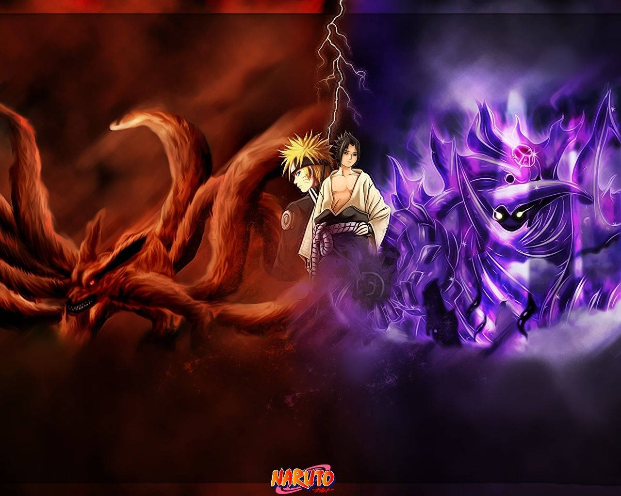 Harika Naruto ve Sasuke Canavarlarıyla Duvar Kağıdı