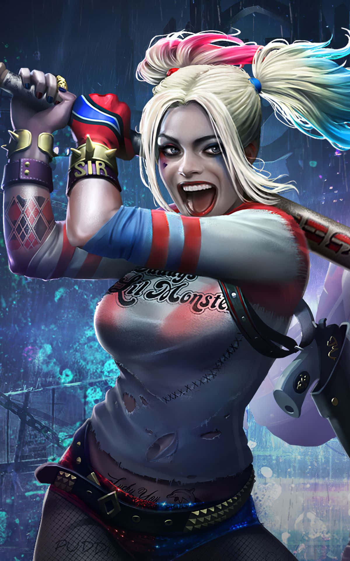 Harleen Quinzel, "Arkham City" video oyunundaki ikonik görünümüyle Duvar Kağıdı