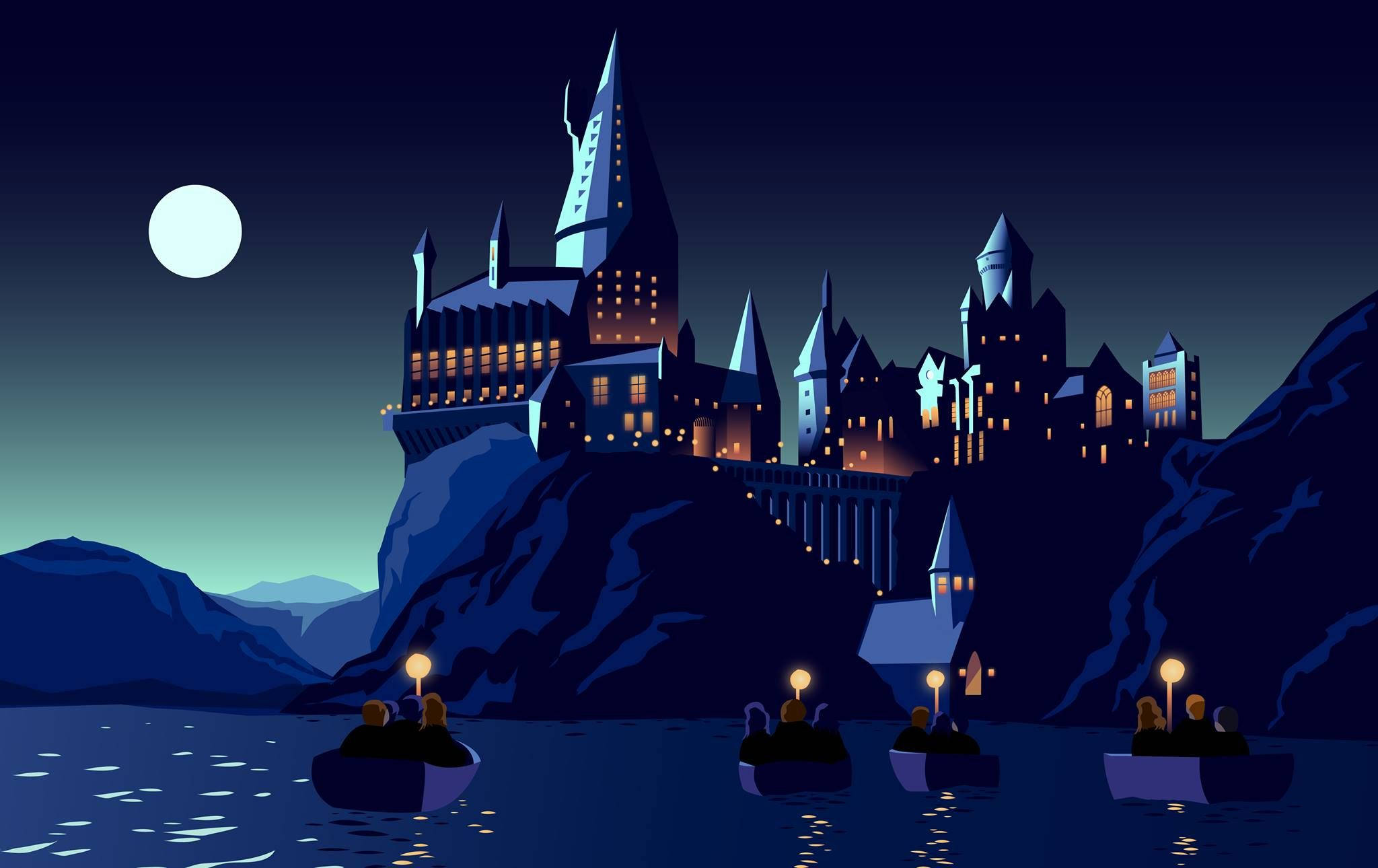 Harry Potter Estetik Çizimli Hogwarts Duvar Kağıdı