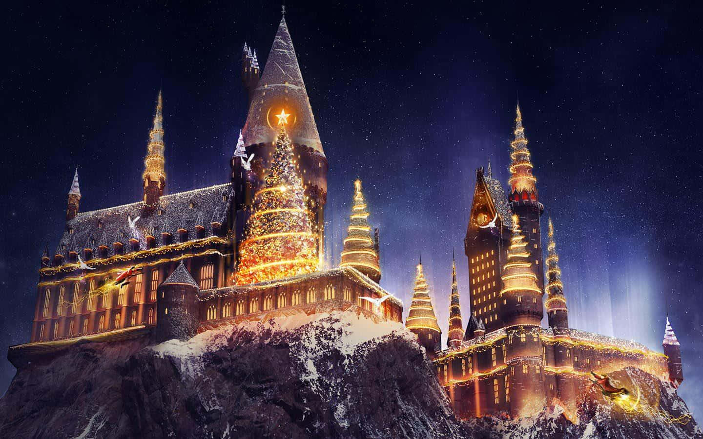 Harry Potter Temalı Parkın Büyülü Dünyası Noel Dekorasyonu Duvar Kağıdı