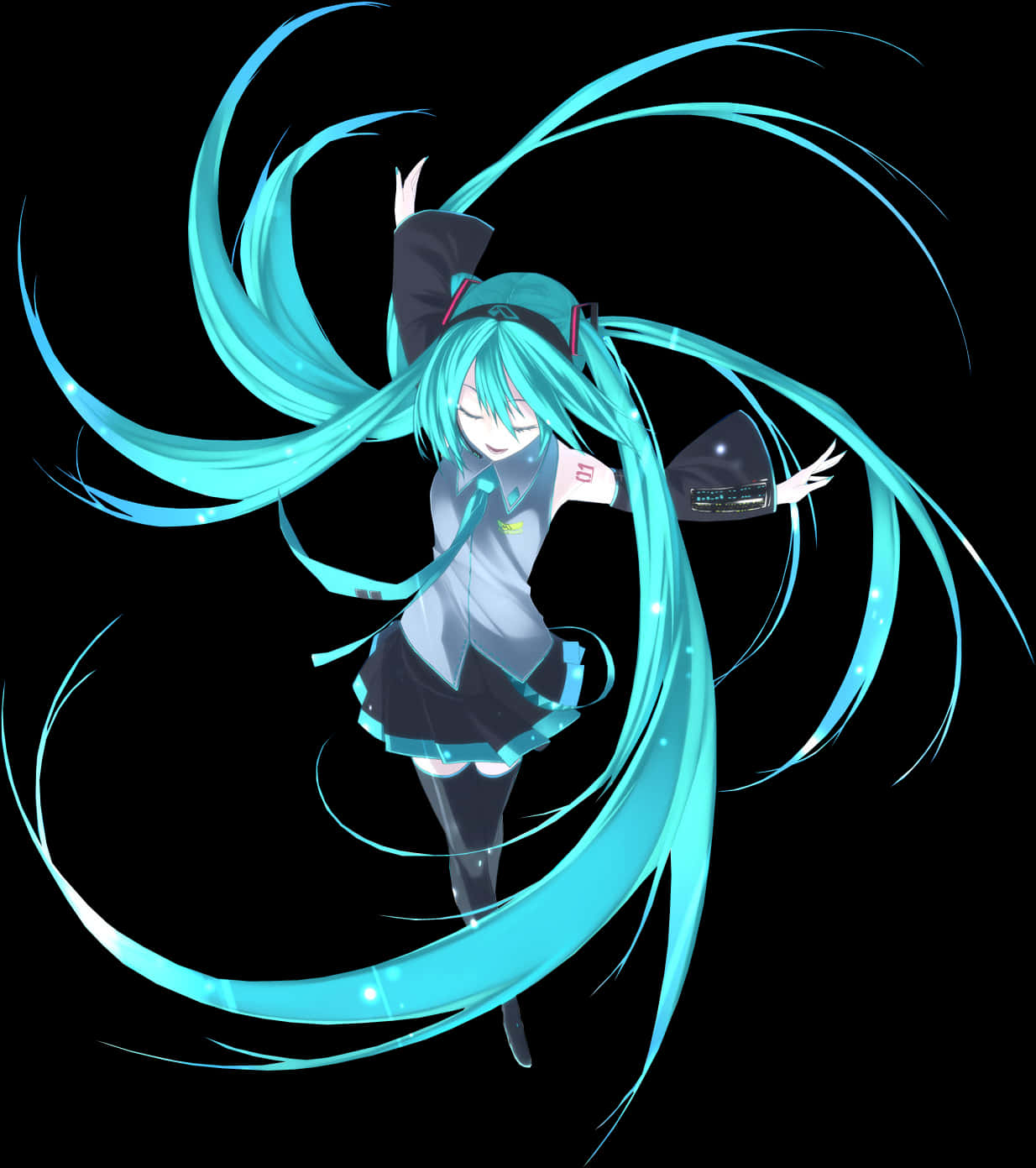 Hatsune Miku Dinamik Poz ve Dönen Saçlar Duvar Kağıdı