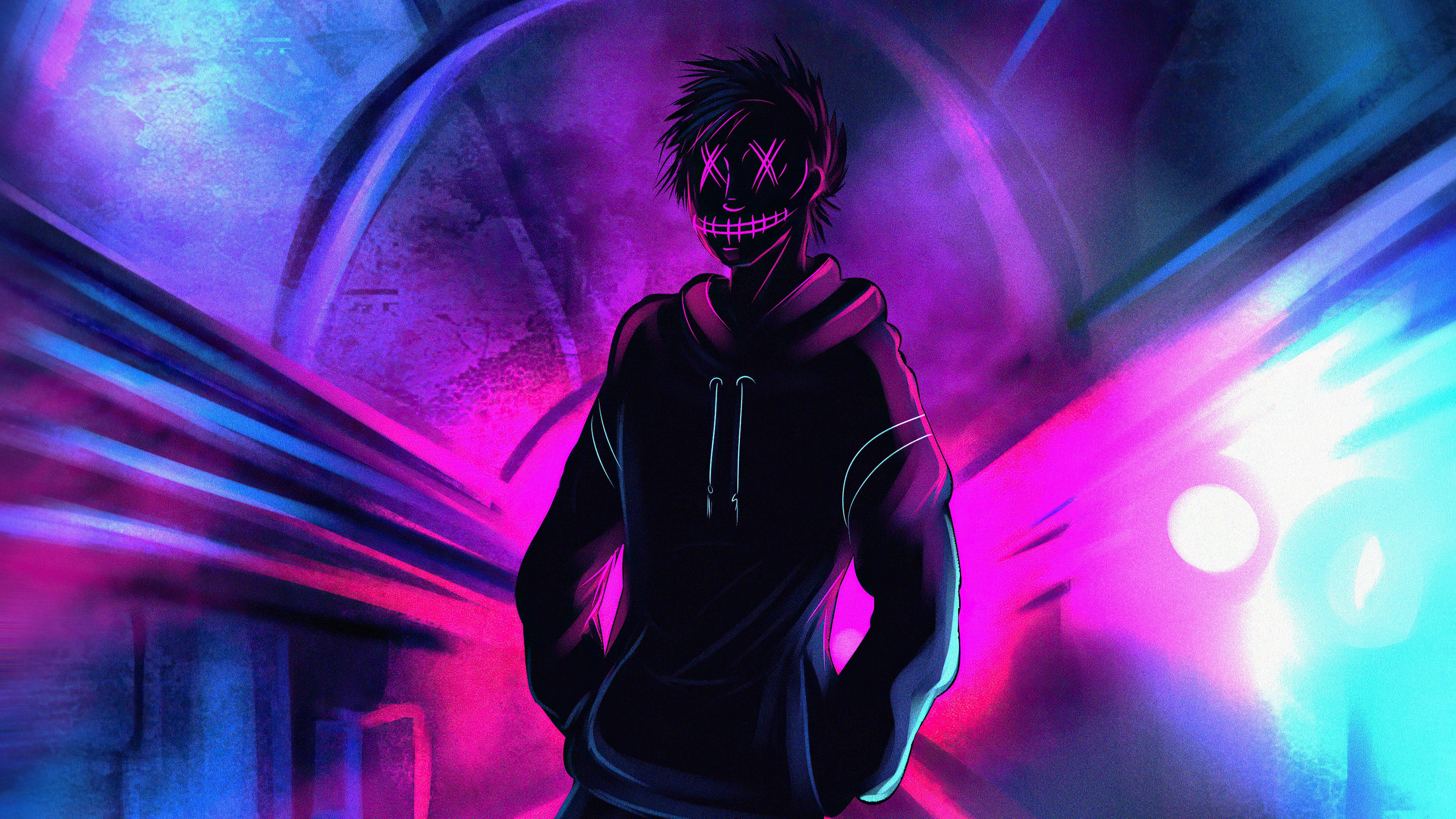 Havalı Anime Çocuk Neon Sanatı Duvar Kağıdı