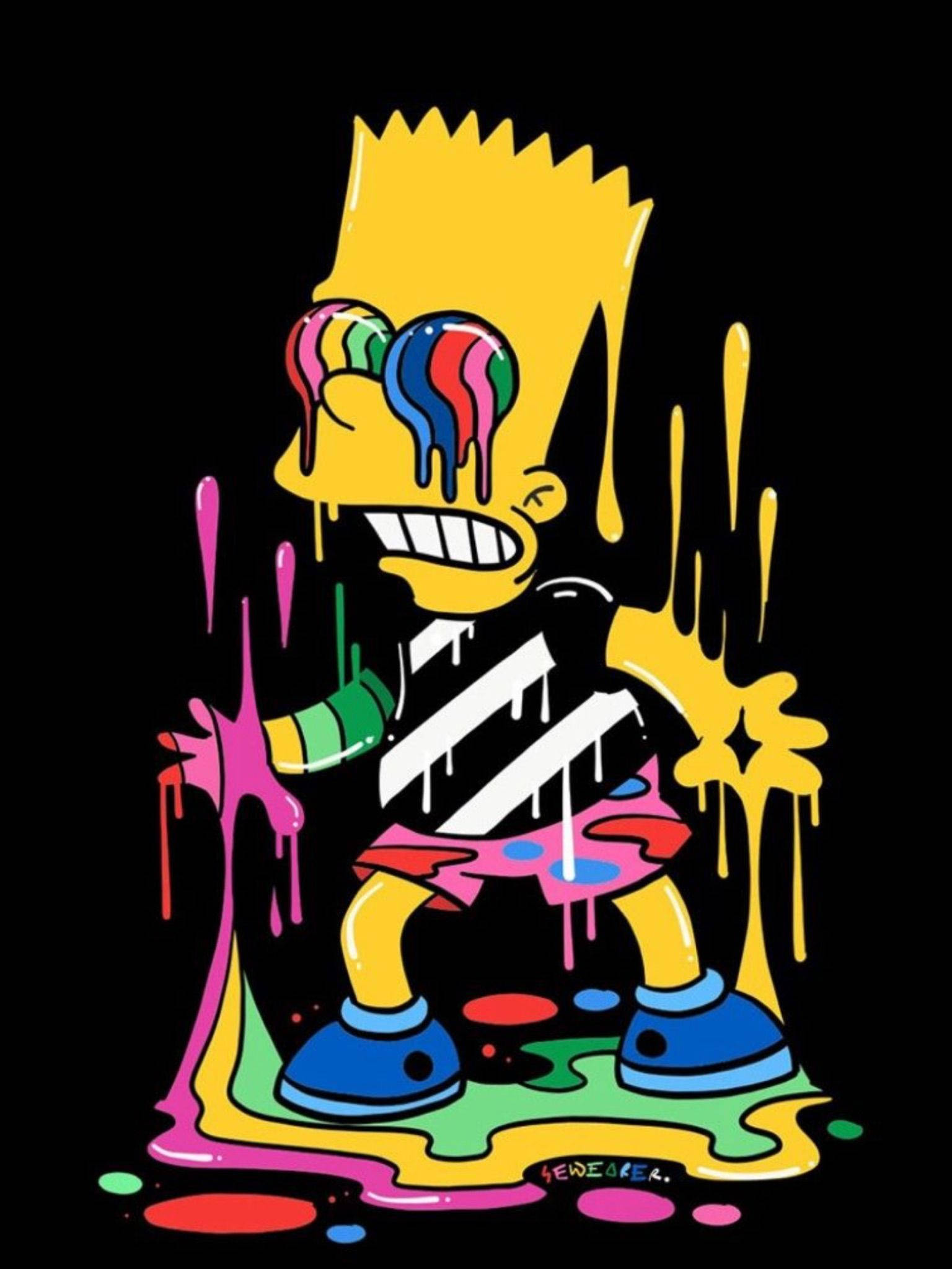 Havalı Bart Simpson Soyut Boya Deseni Duvar Kağıdı