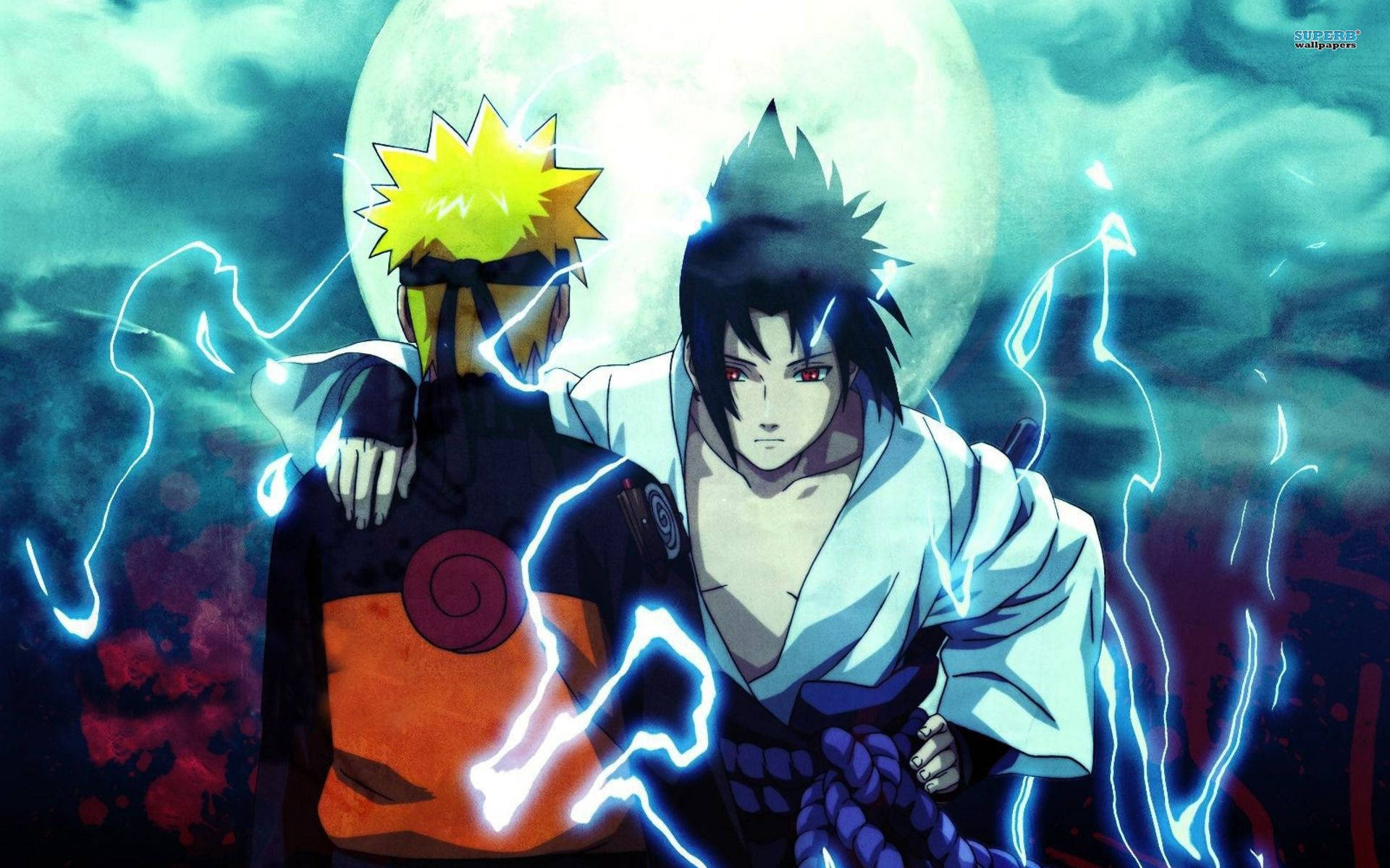 Havalı Naruto ve Sasuke Yıldırım Sanatı Duvar Kağıdı