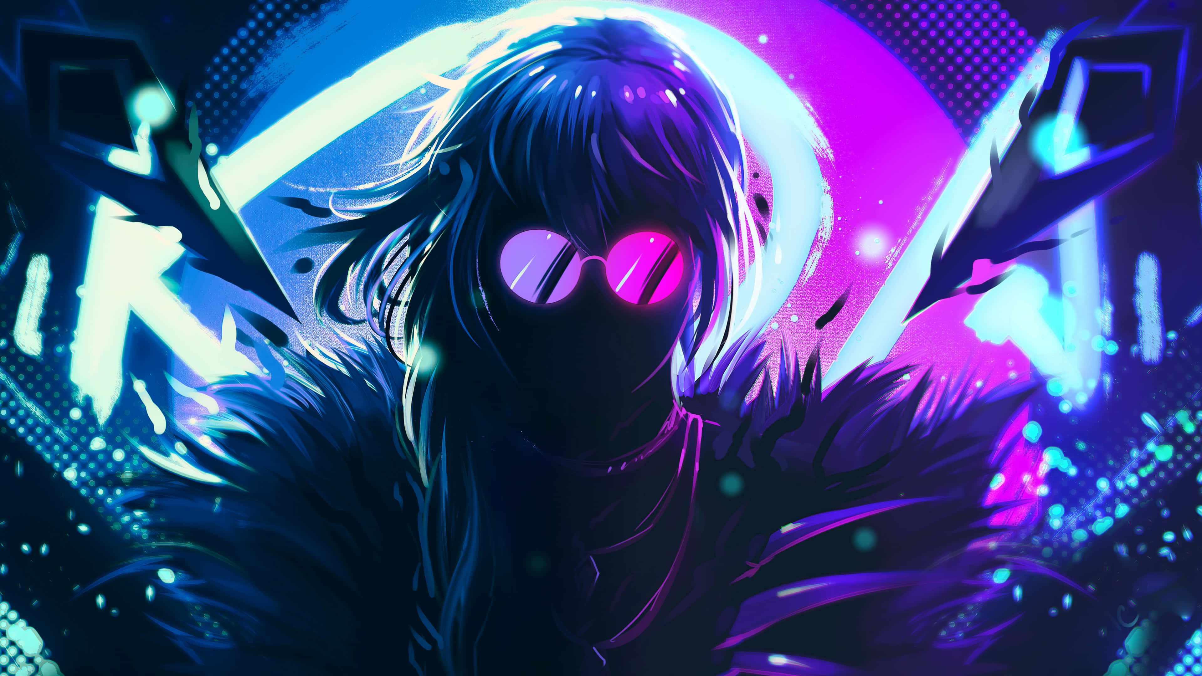 Havalı Neon Mavi ve Mor Evelynn League of Legends Resmi Duvar Kağıdı