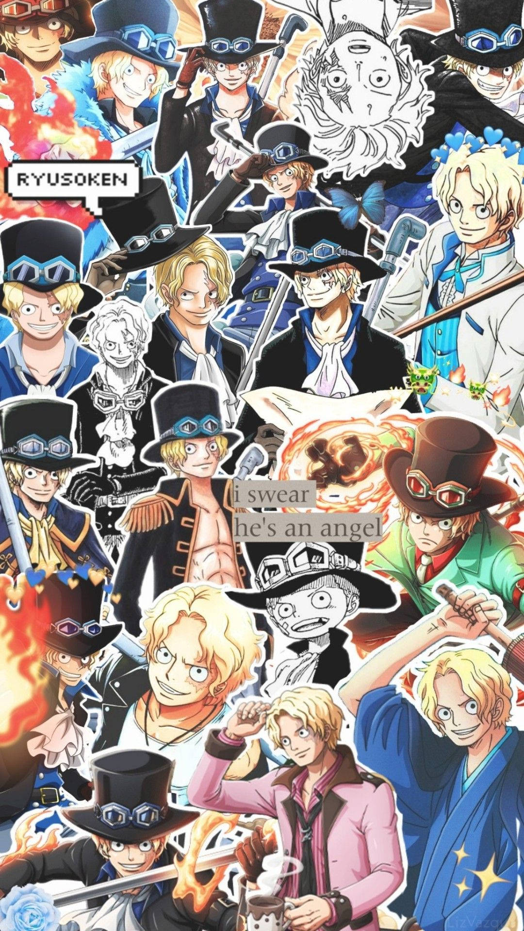 Havalı Sabo One Piece Estetik Kolaj Duvar Kağıdı