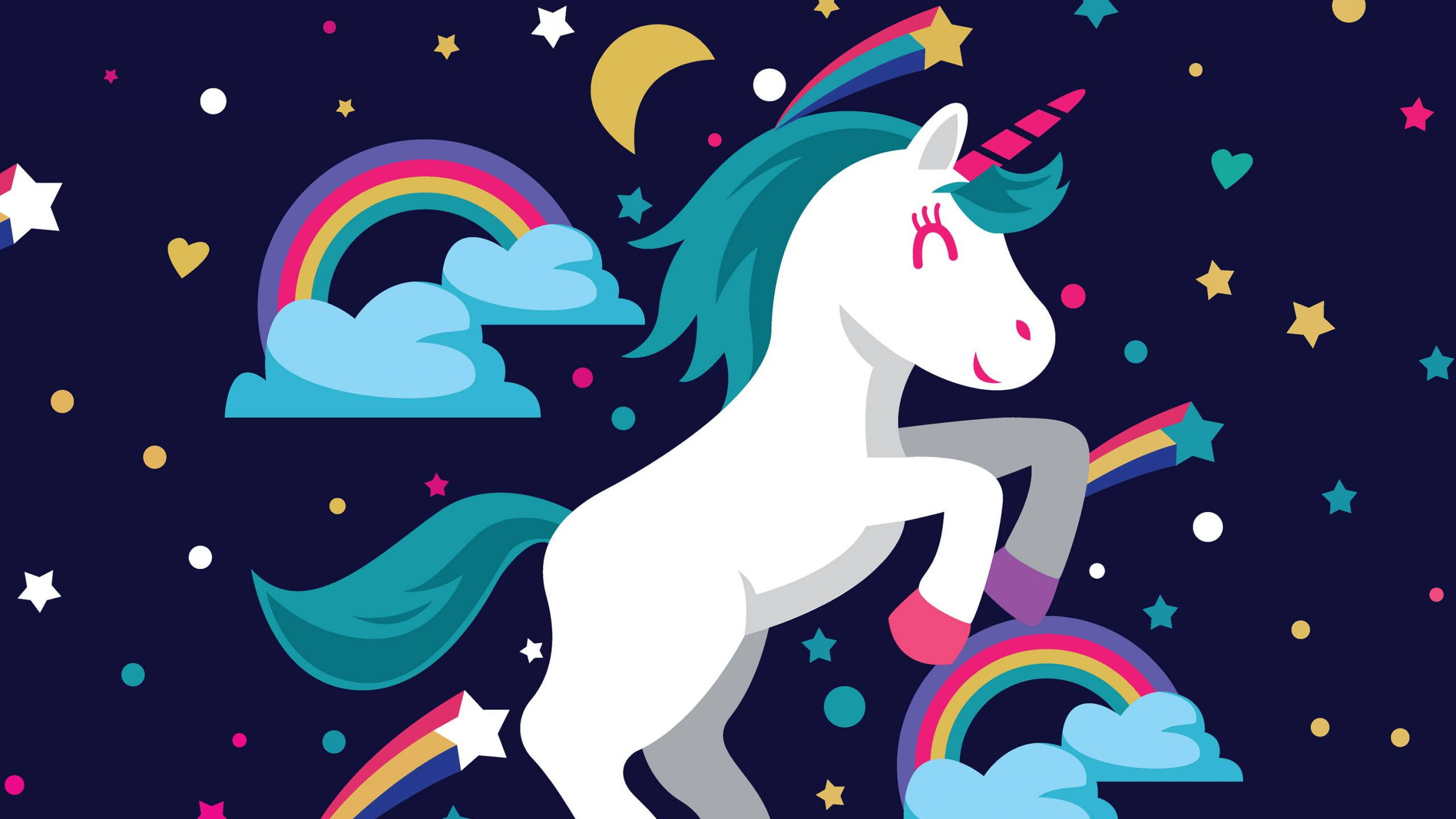 Havalı Unicorn Gökkuşakları Kayan Yıldızlar Duvar Kağıdı