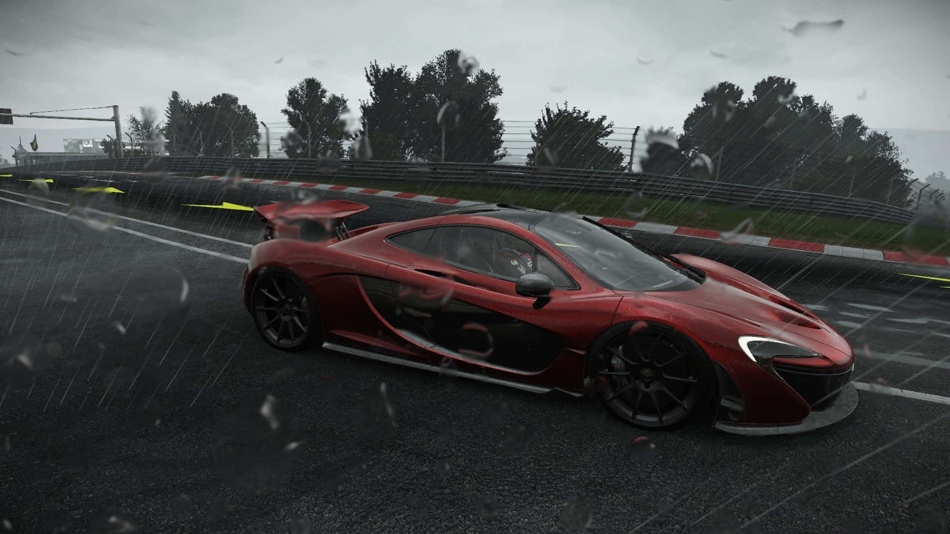 HD Project Cars Yağmurda Kırmızı McLaren P1 Arka Planı Duvar Kağıdı