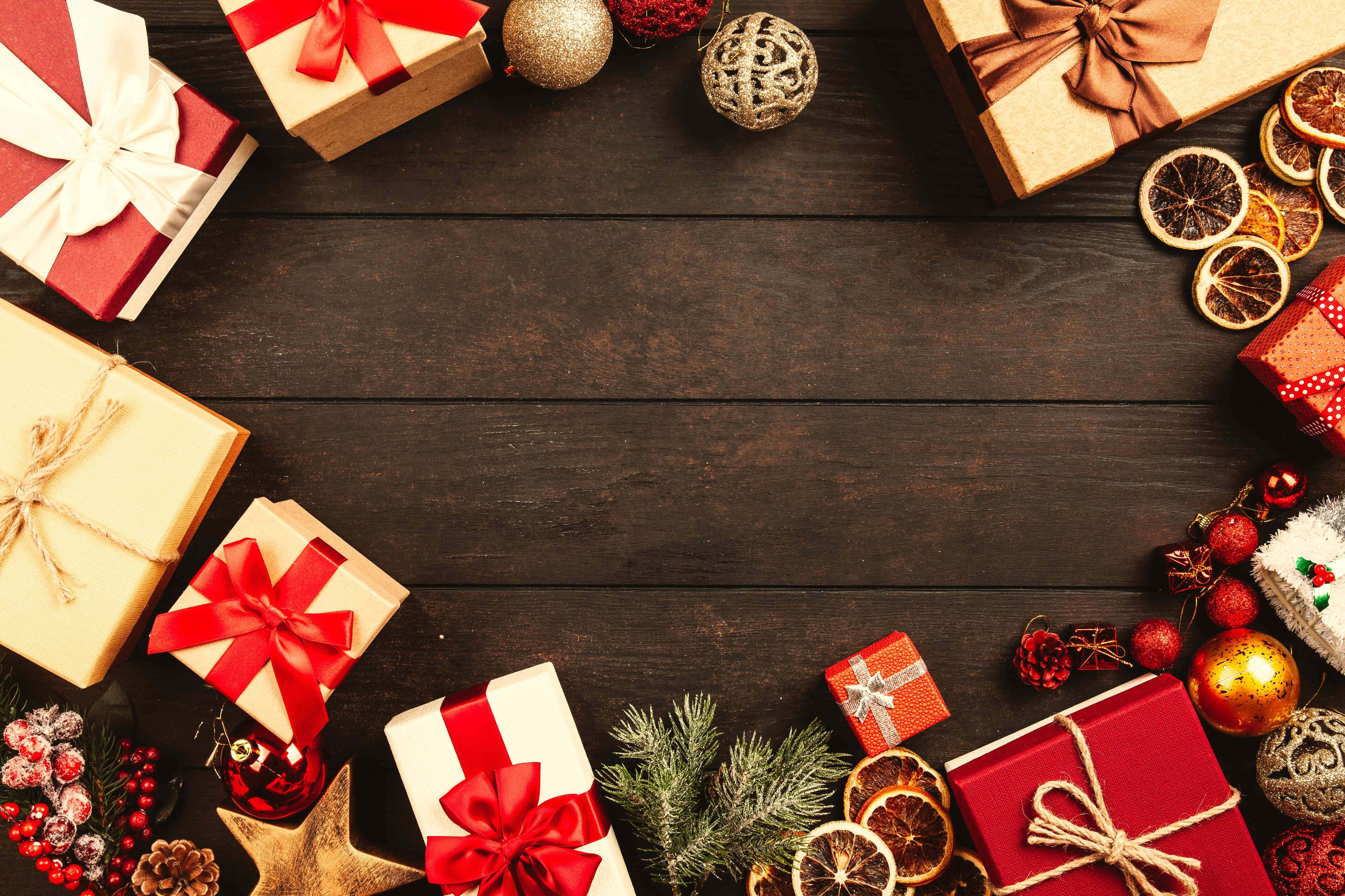Hediye Düz Yatay Noel Fotoğraf Arka Planı Duvar Kağıdı